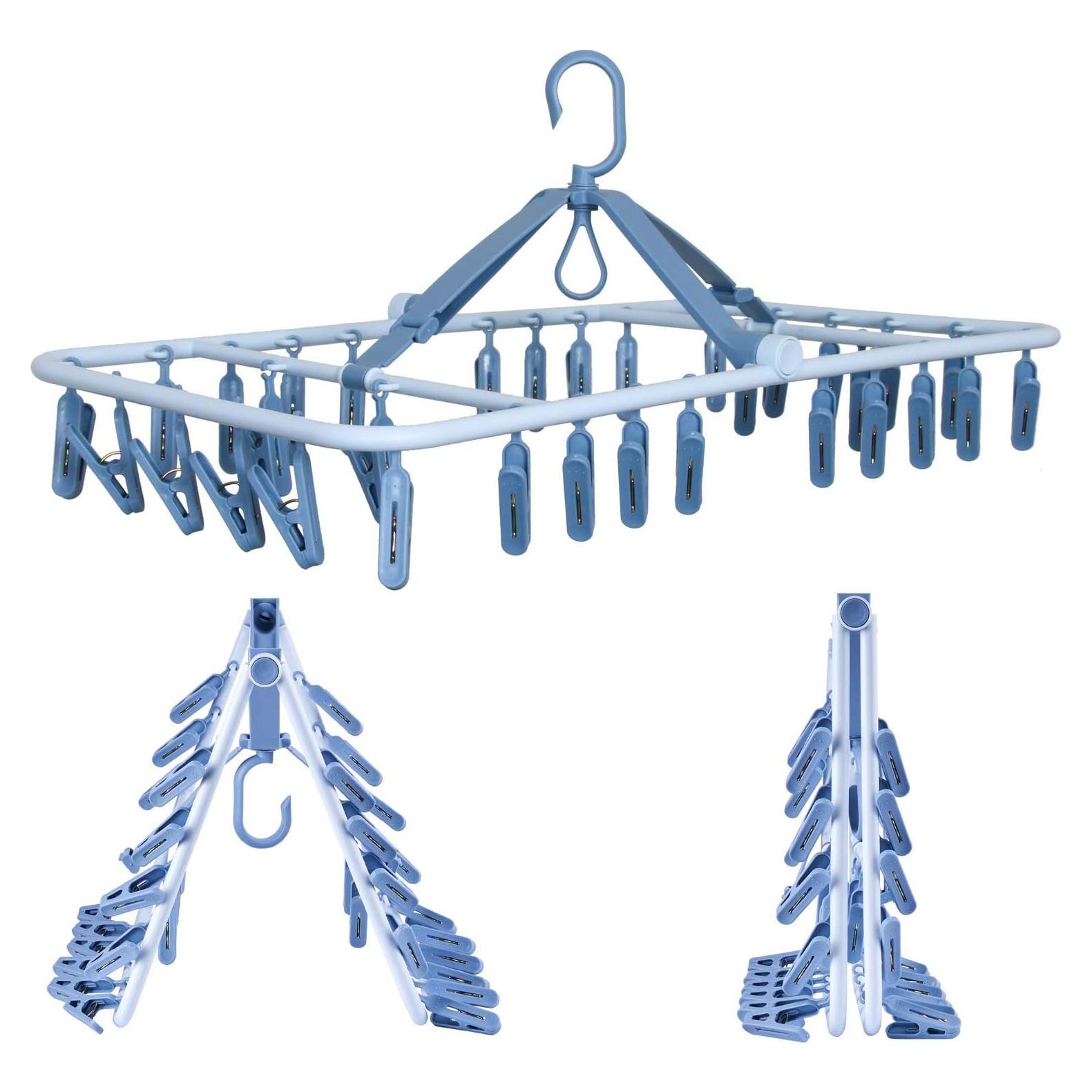 Percha Plegable Foshine Azul con 32 Clips para Secado