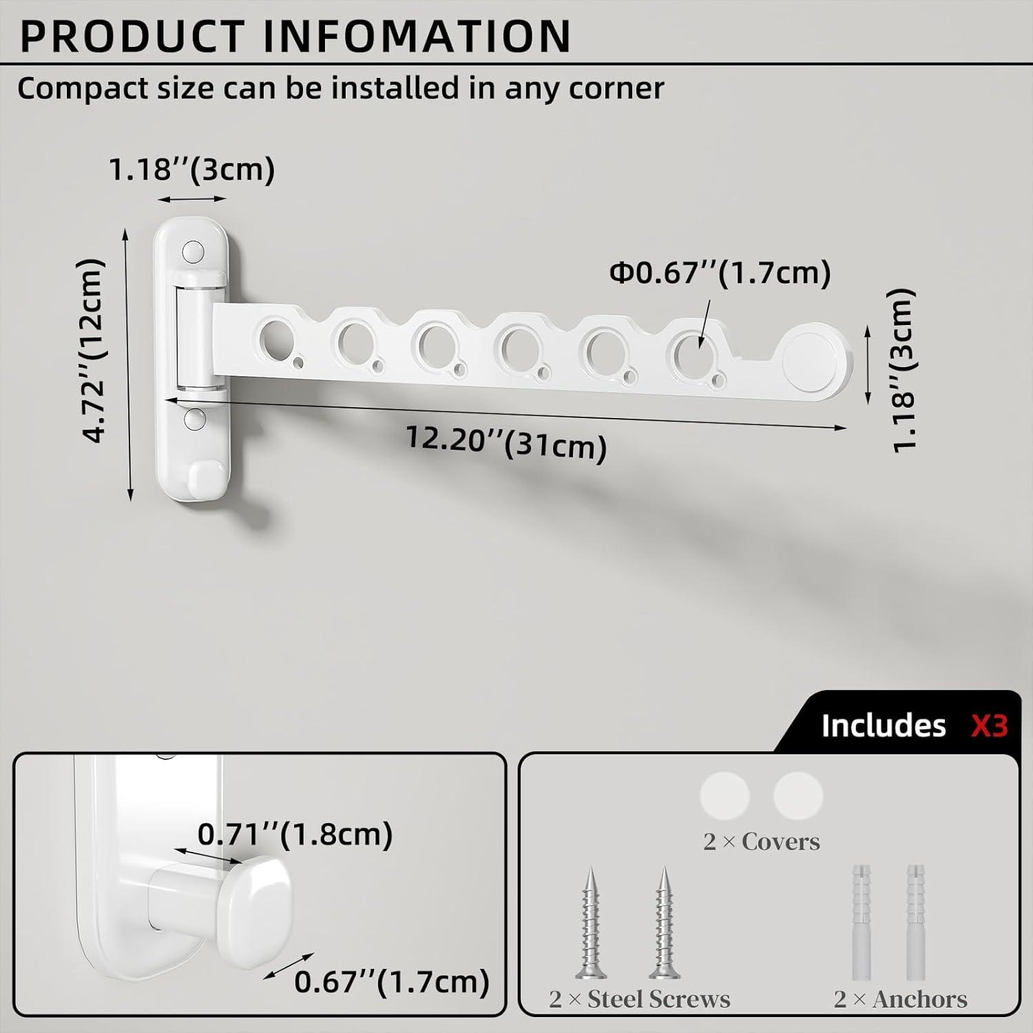 Soporte de Secado de Ropa Plegable Dancrul 6 Agujeros Blanco