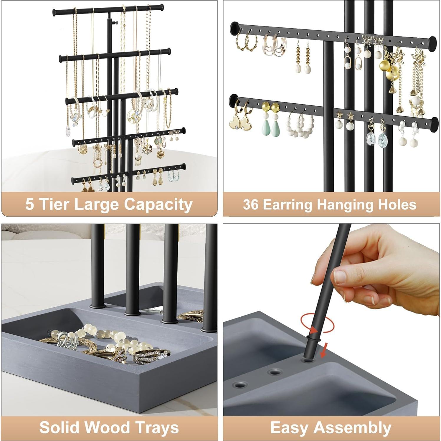 Organizador de Joyería Love-KANKEI 5 Niveles Ajustable Madera