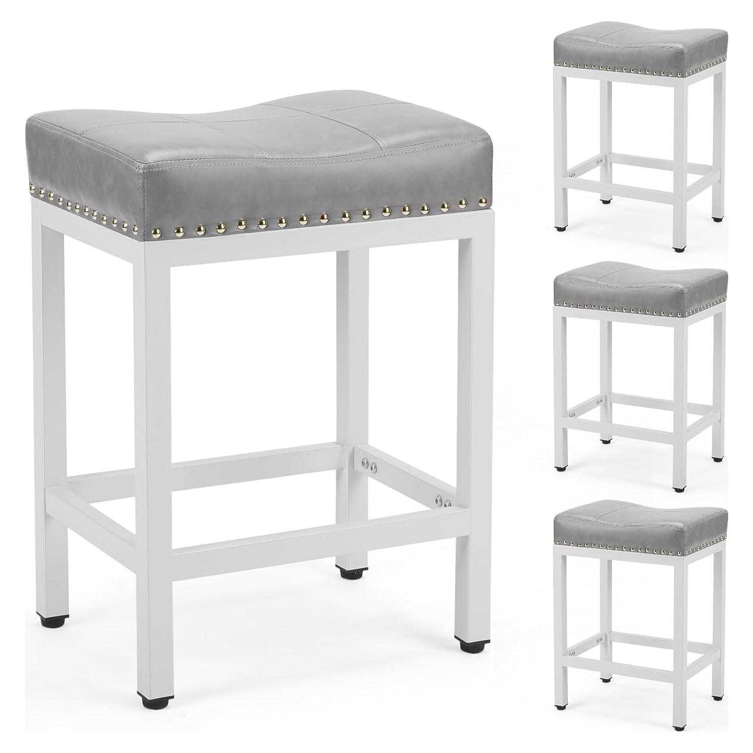 Conjunto de 4 Taburetes de Bar Sweetcrispy 57 cm Gris PU
