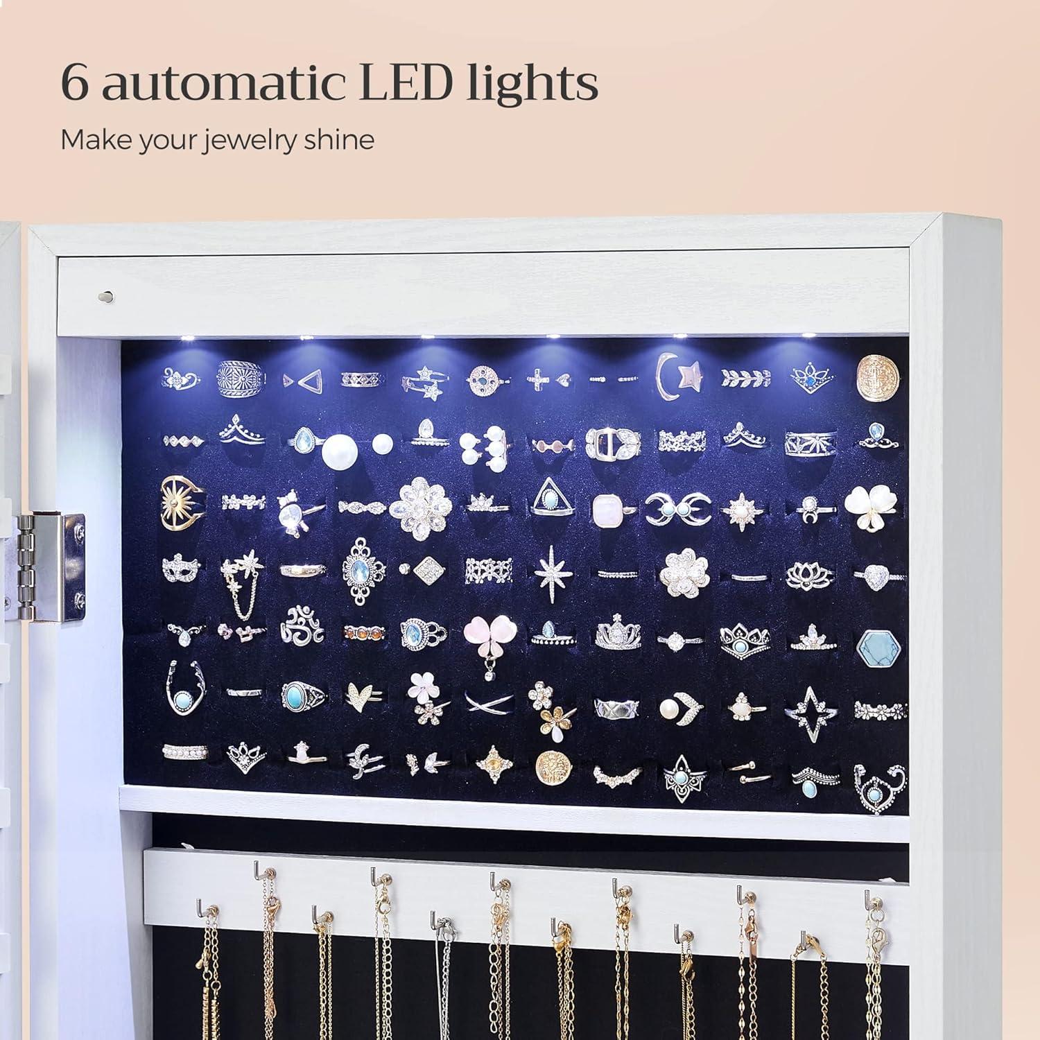 Armario de Joyería SONGMICS con Espejo y 6 LEDs 120 cm Blanco