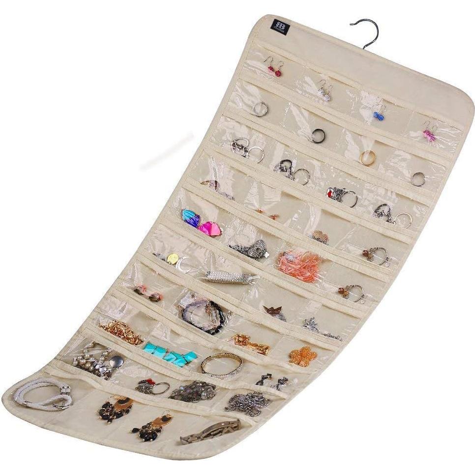 Organizador de Joyería Colgante BB Brotrade 80 Bolsillos Beige