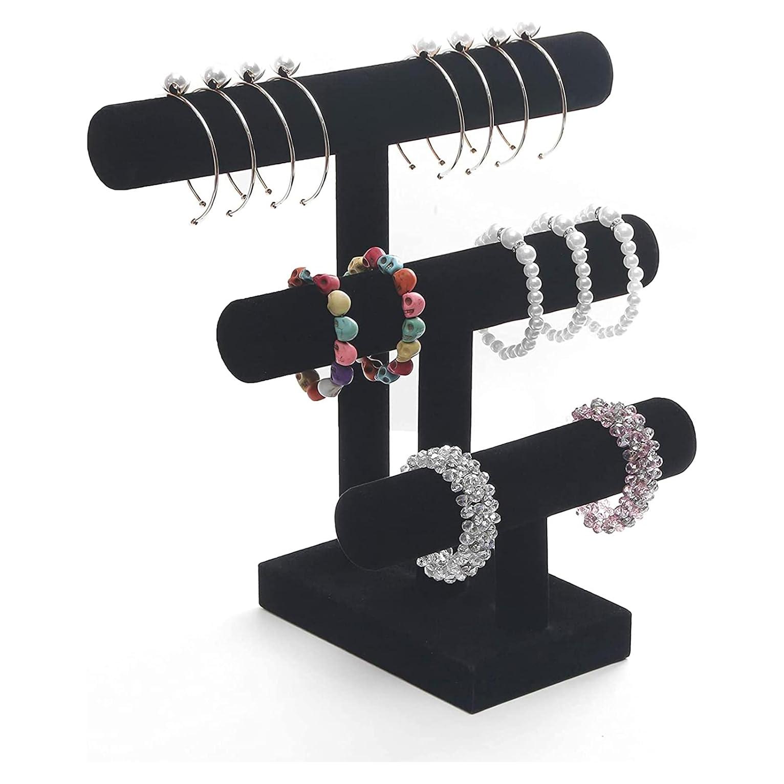 Soporte de Joyería Wuligirl Terciopelo Negro 3 Niveles