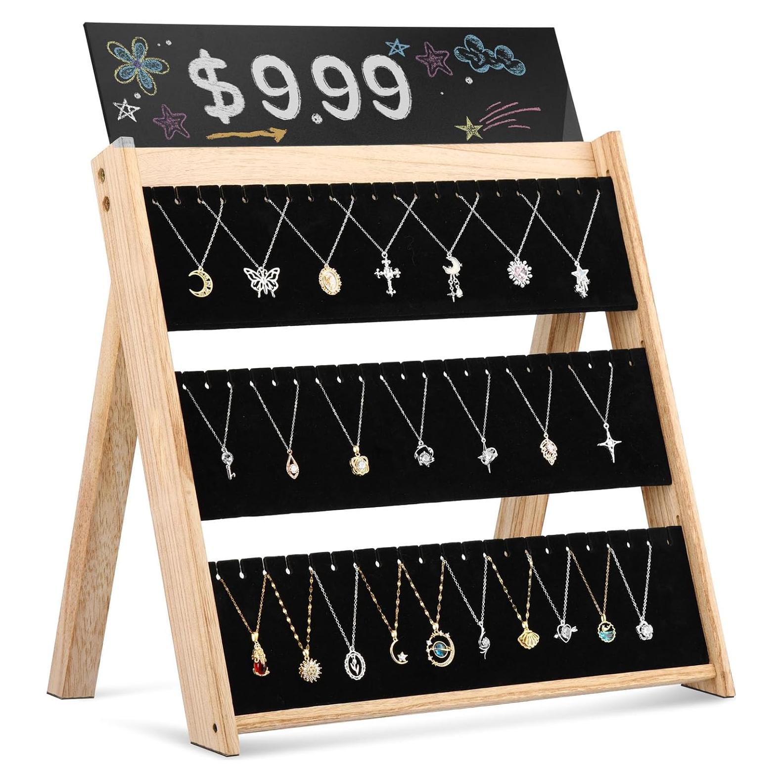 Exhibidor de Collares Plegable Bulado 3 Niveles 66 Ranuras