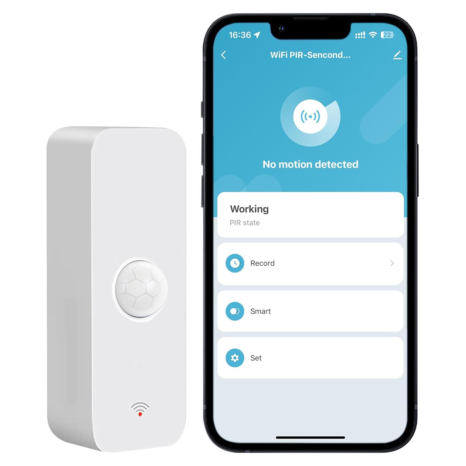 PHOVOLT WiFi Motion Sensor: Smart Motion Detector with App Alerts, Wireless Contact Sensor for Smart Home Automation, Compatible with Alexa Echo (1 Pack), PH-P01