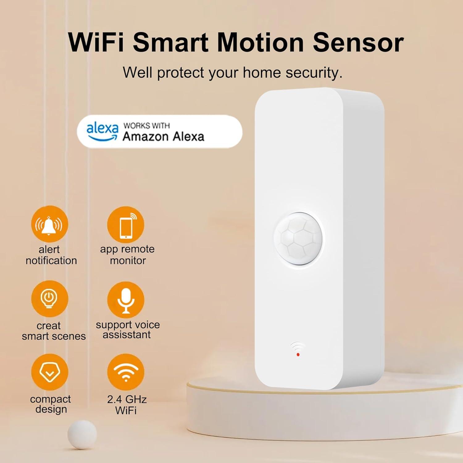 PHOVOLT WiFi Motion Sensor: Smart Motion Detector with App Alerts, Wireless Contact Sensor for Smart Home Automation, Compatible with Alexa Echo (1 Pack), PH-P01