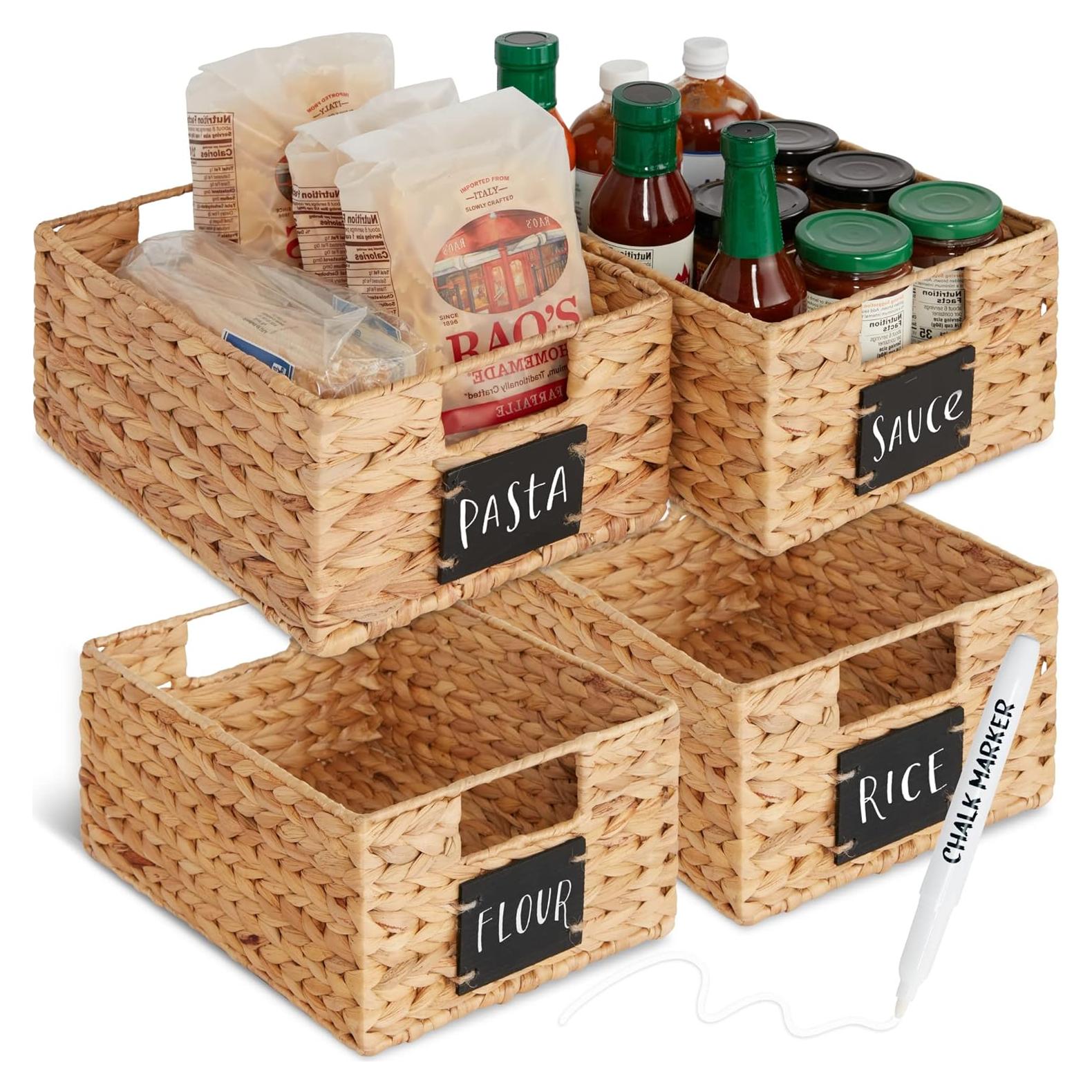 Conjunto de 4 Cestas de Jacinto de Agua 30x23x13cm - Natural