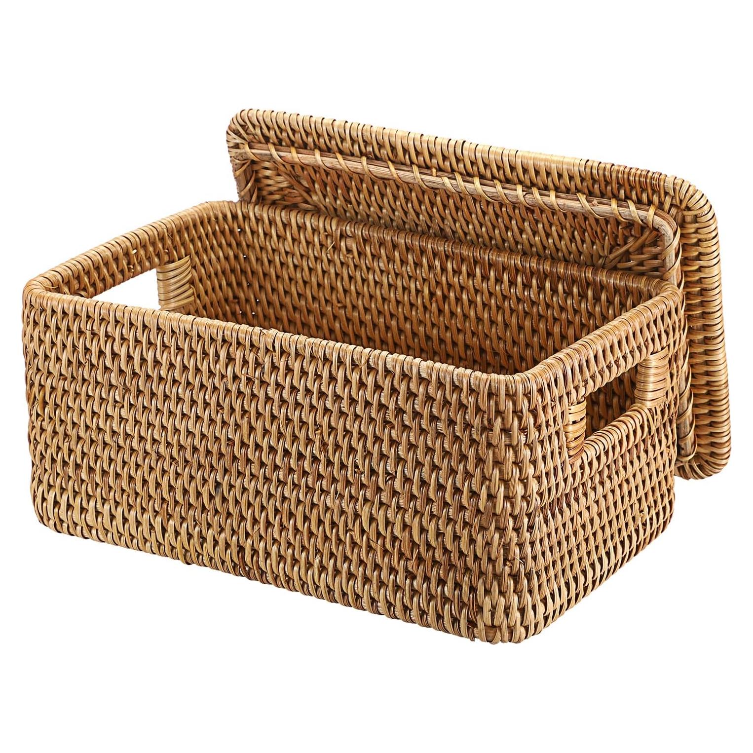 Cesta de Almacenamiento Hipiwe de Ratán con Tapa 30.5x20.1x15cm