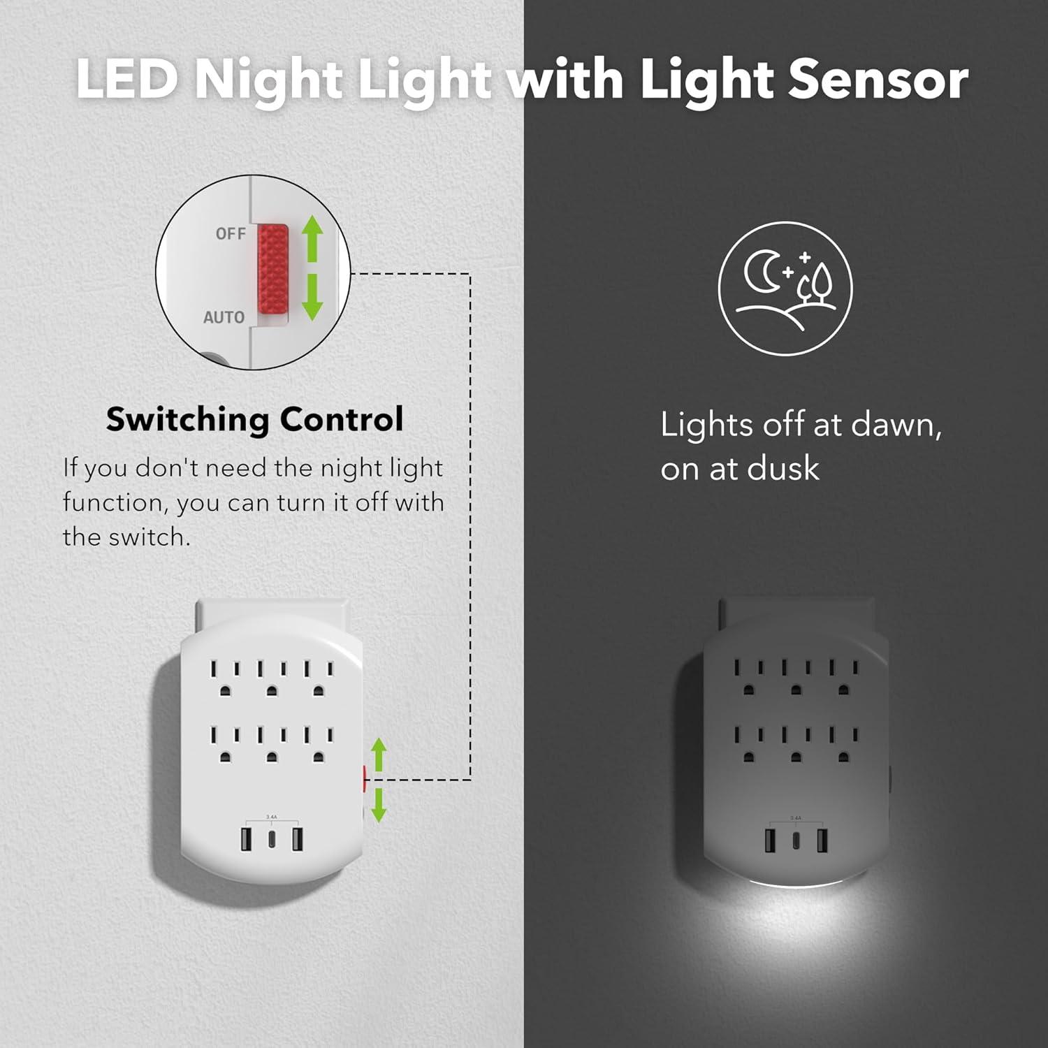 Extensor de Enchufe BN-LINK 6 Salidas y 3 USB Luz Nocturna