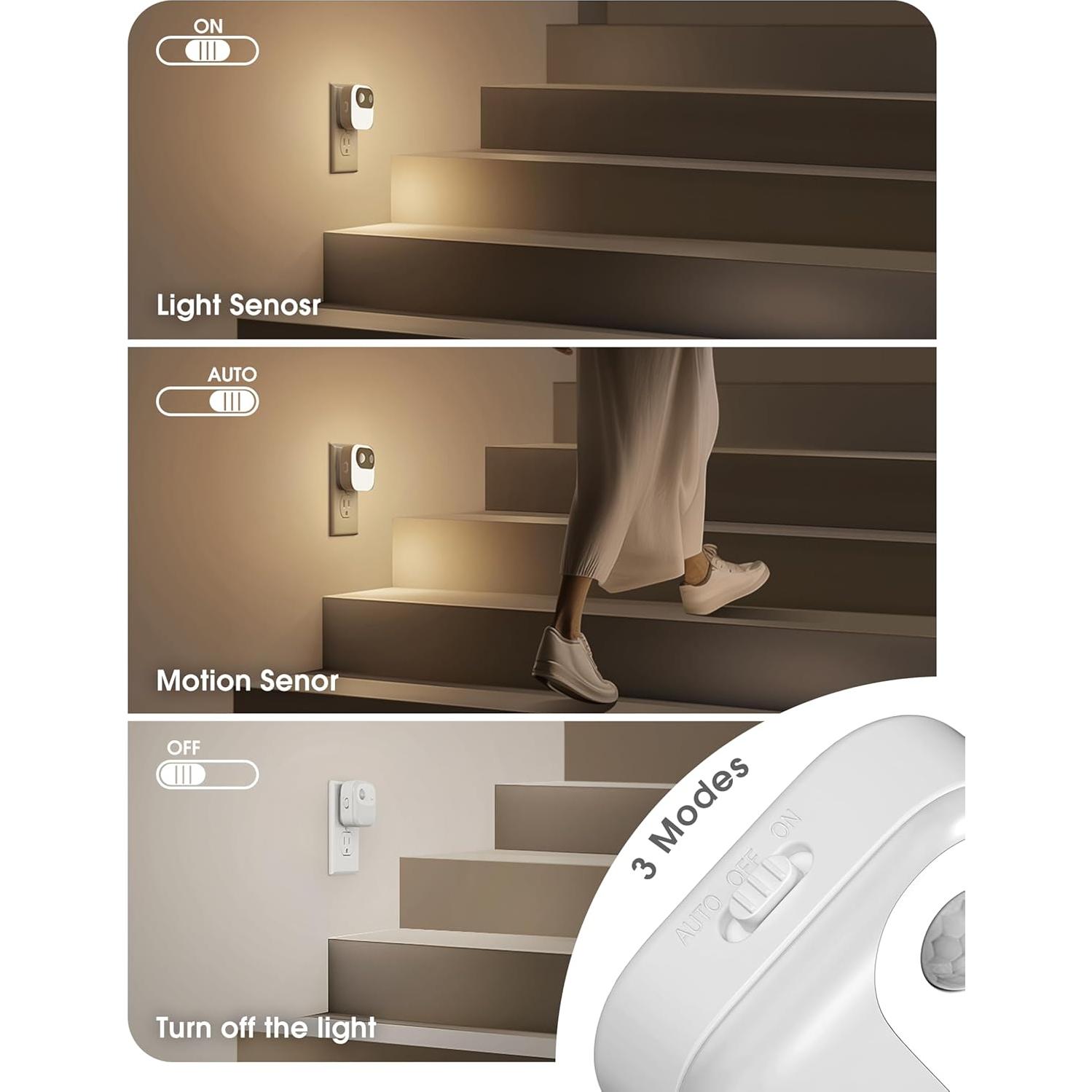 Luz Nocturna Enchufable JandCase con Sensor de Movimiento 2 Pzs