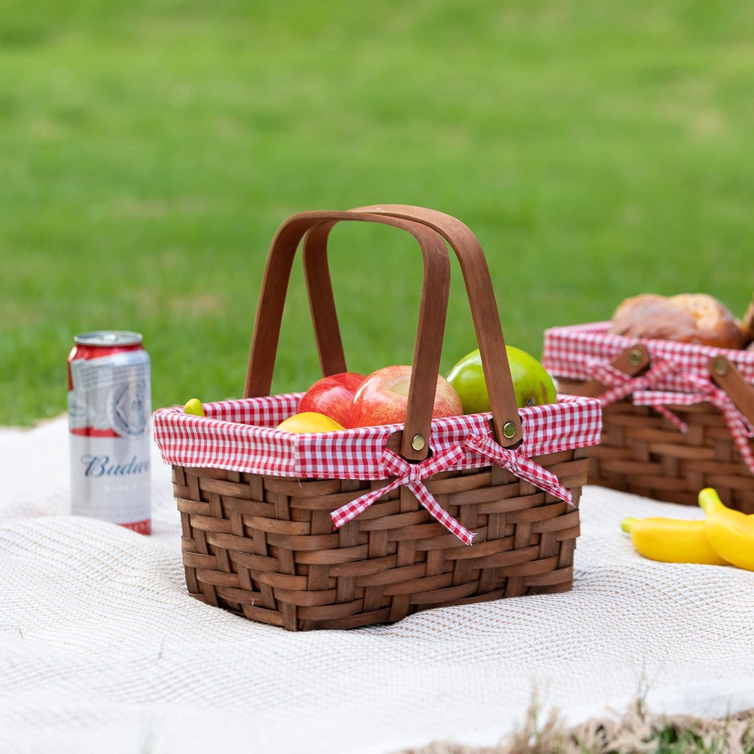 Cesta de Picnic Rectangular Vintiquewise Forrada a Cuadros