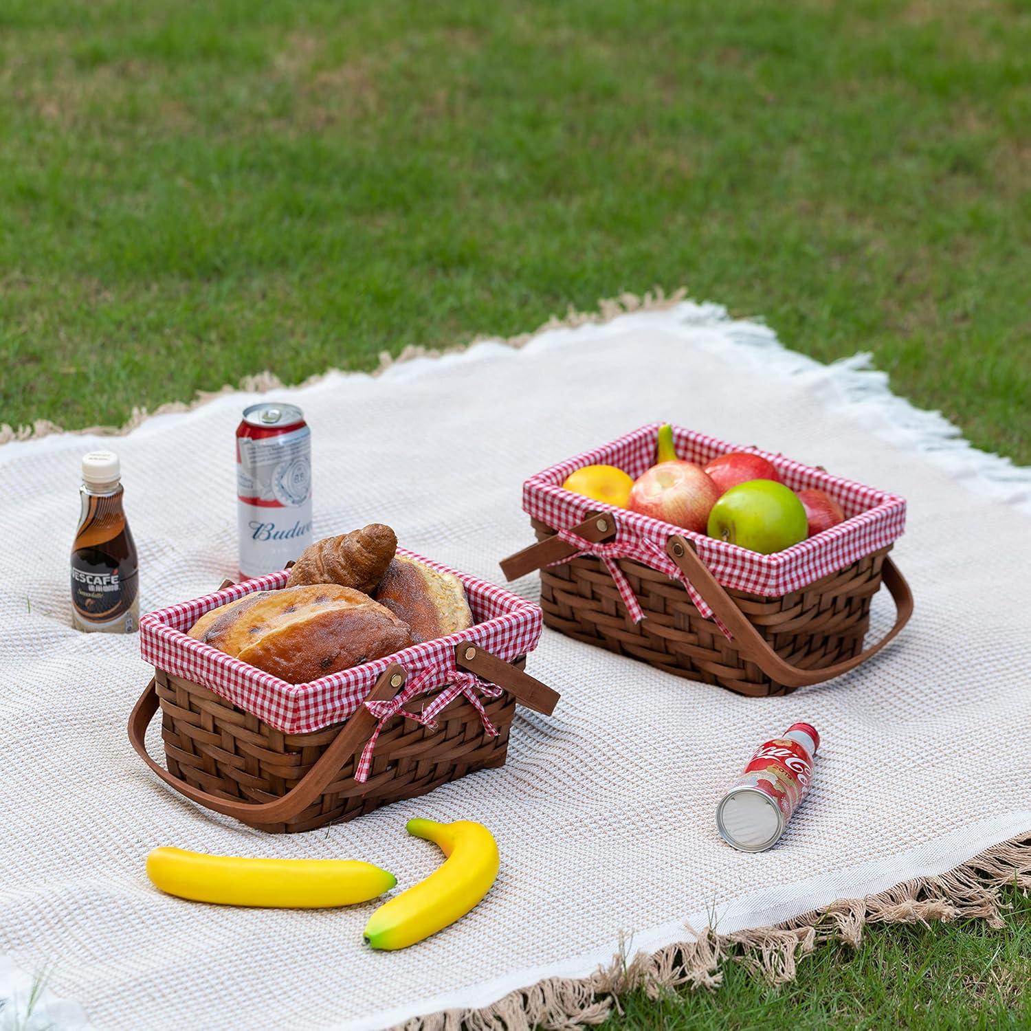 Cesta de Picnic Rectangular Vintiquewise Forrada a Cuadros