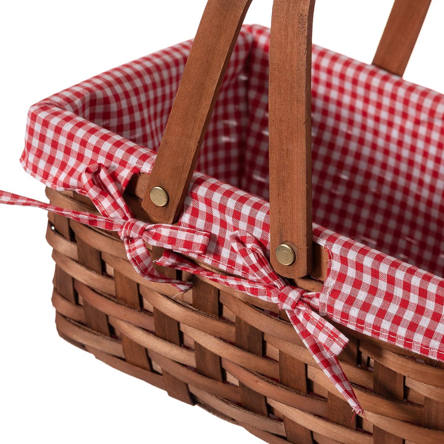 Cesta de Picnic Rectangular Vintiquewise Forrada a Cuadros