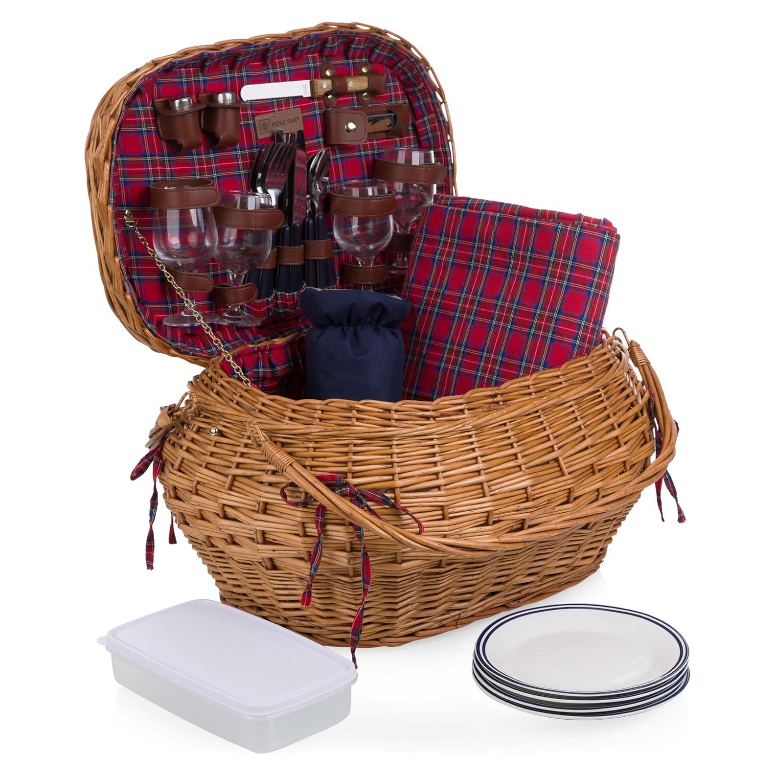 Cesta de Picnic Deluxe Picnic Time para 4 Personas - Tartán Rojo