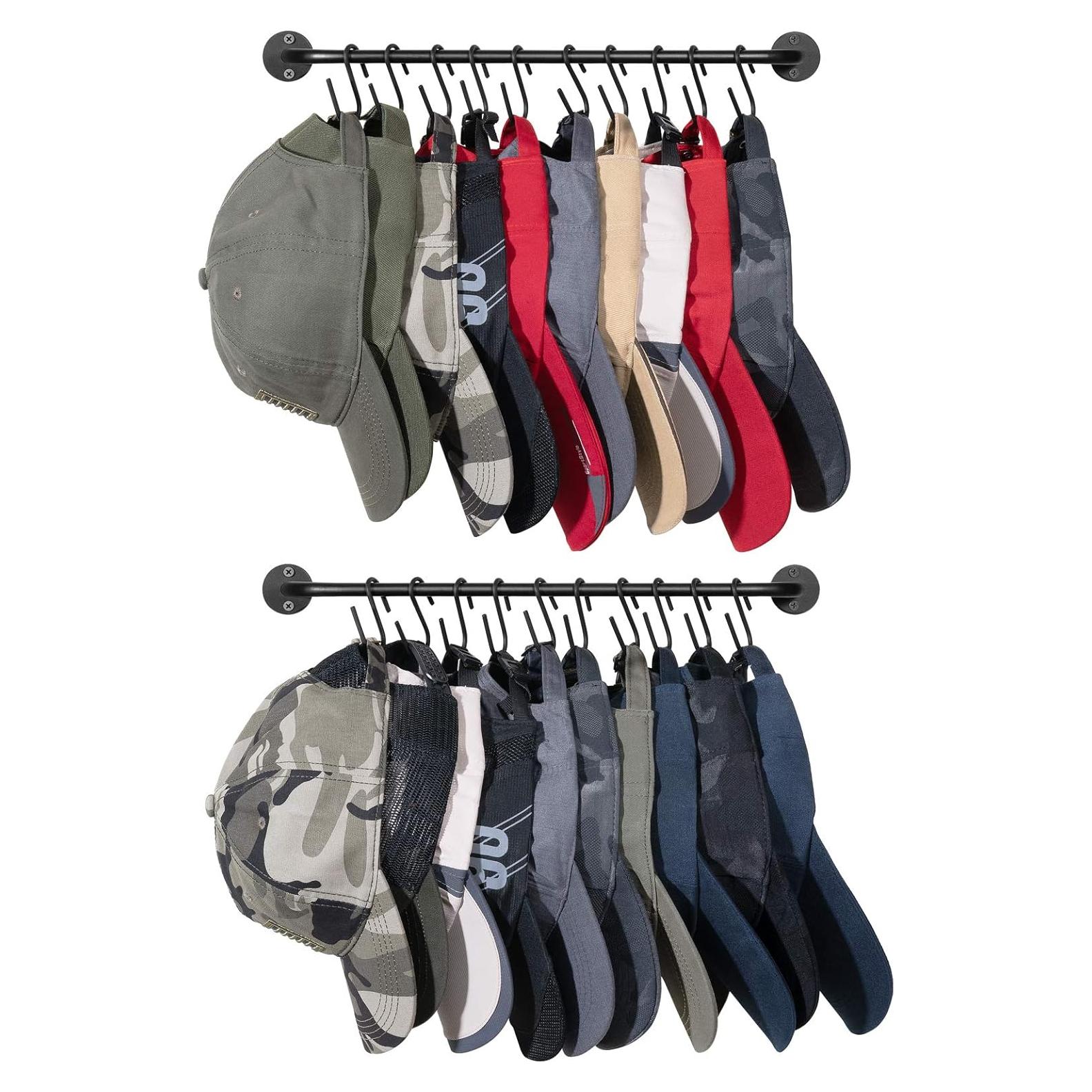 Soporte para Sombreros Mkono Negro, Organizador de Pared 20 Ganchos