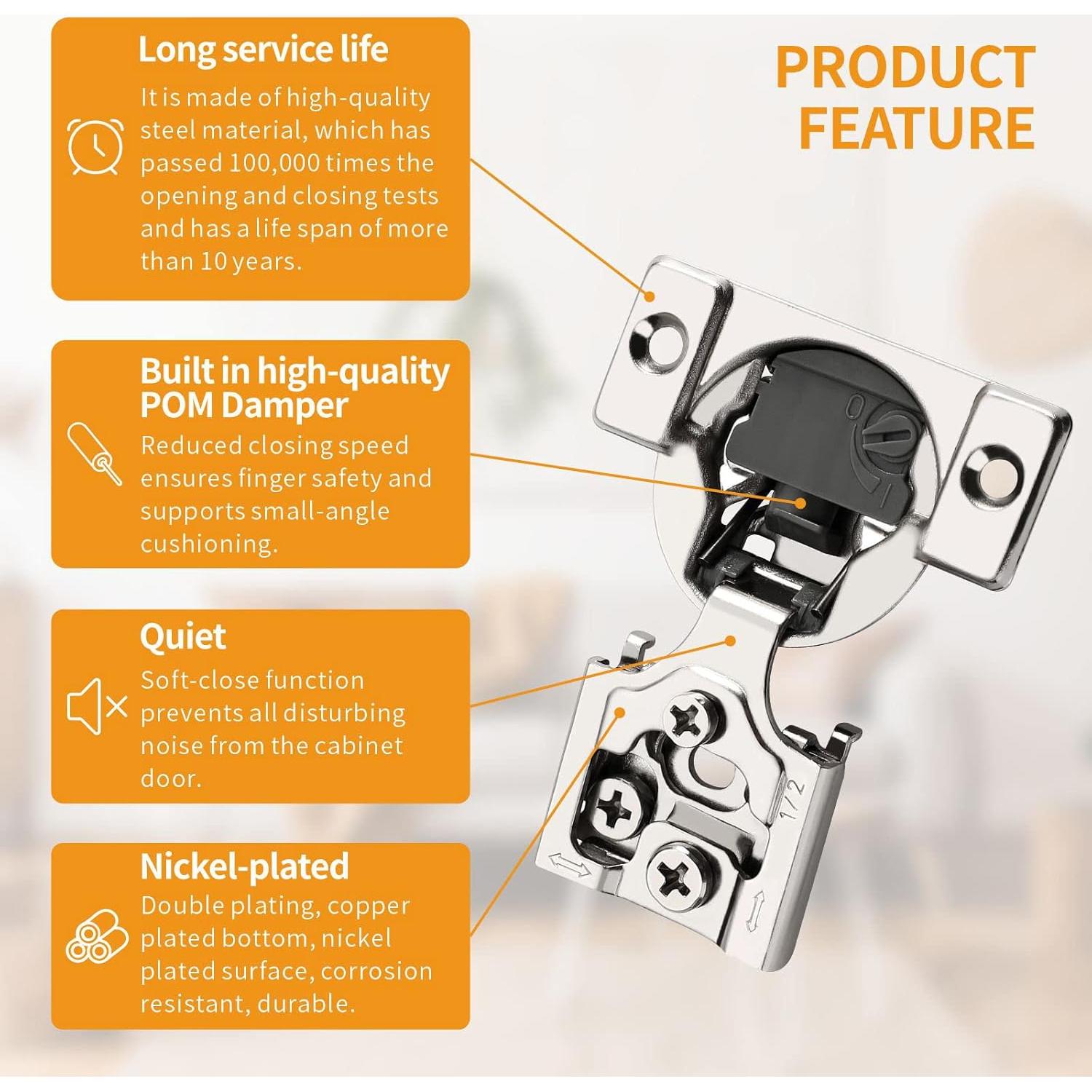 Paquete de 10 bisagras ocultas Chibery 4D cierre suave 1/2"