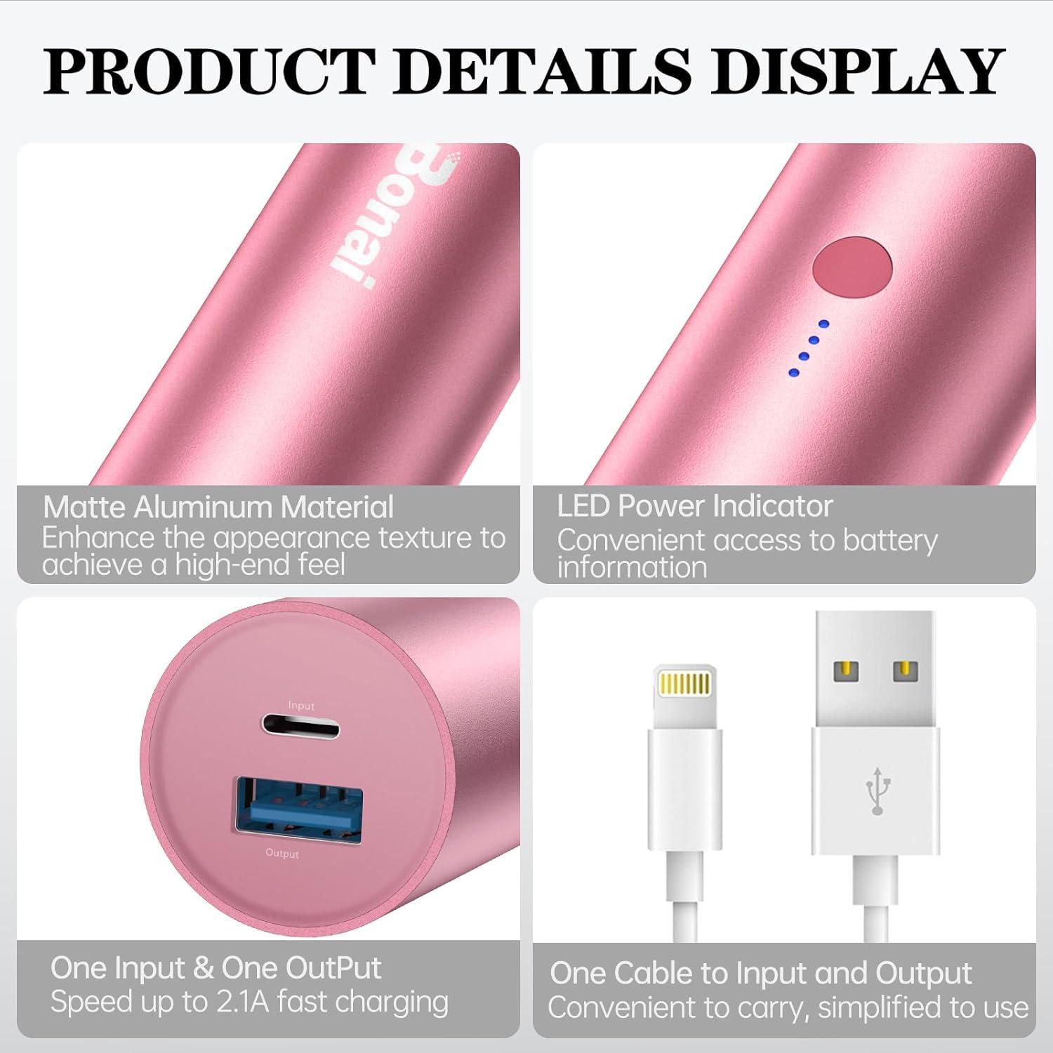 Batería Externa Portátil Bonai 5000mAh Oro Rosa con Cable