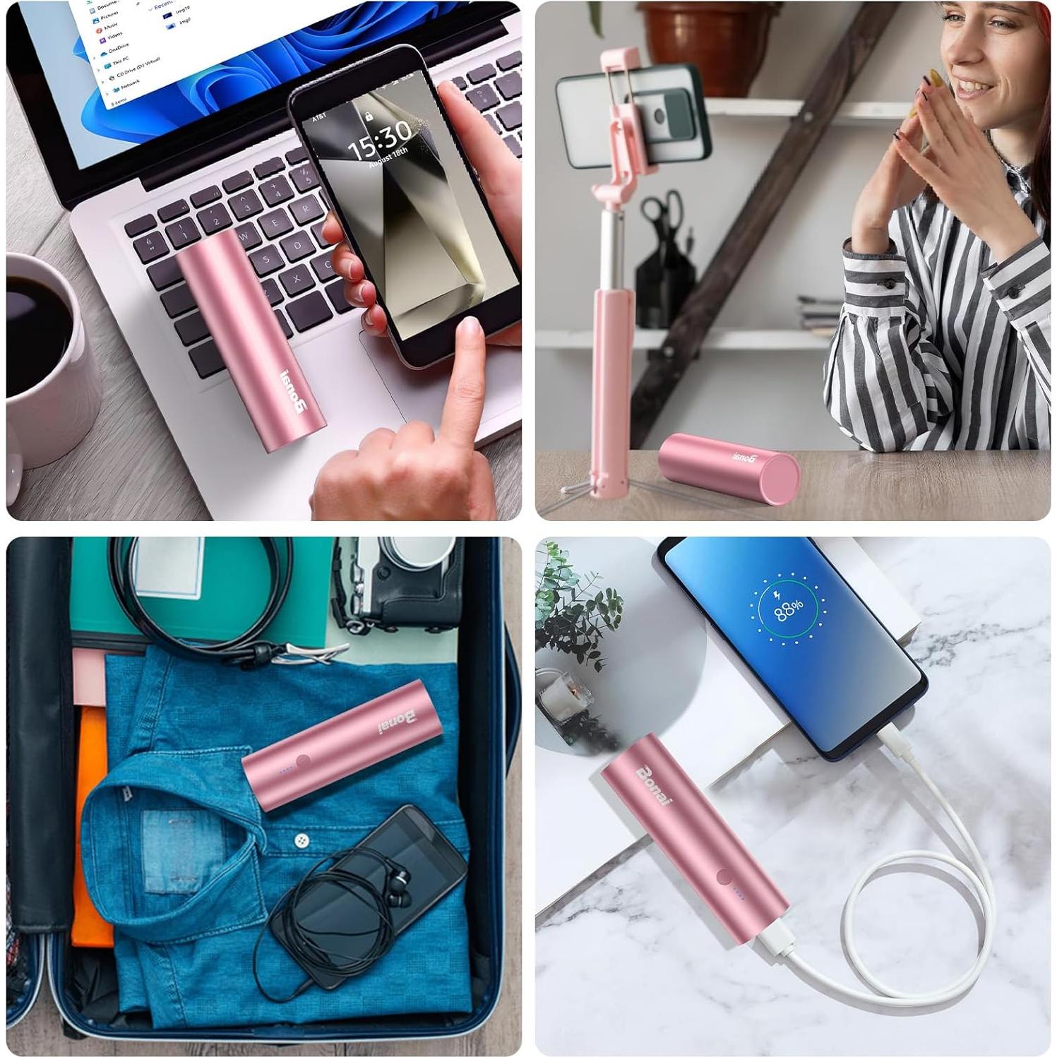 Batería Externa Portátil Bonai 5000mAh Oro Rosa con Cable