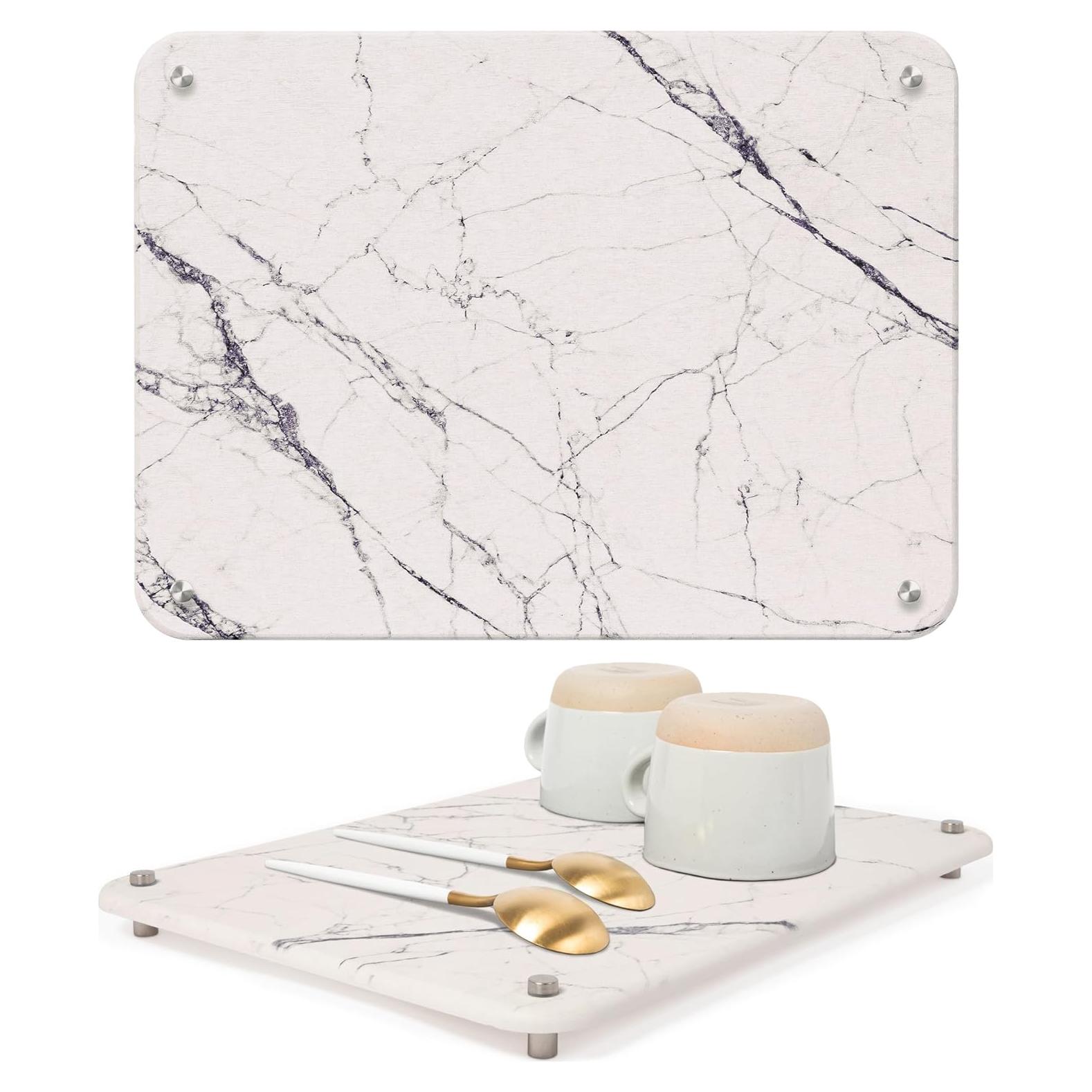 Alfombrilla de Secado de Piedra Diatomea Spaceneat 40x30 cm Mármol Blanco