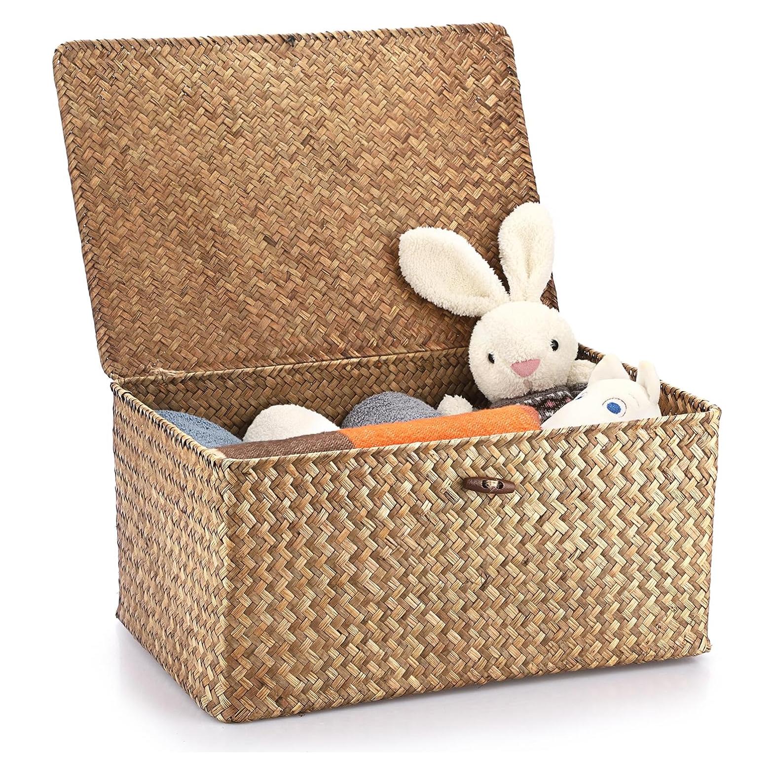 Cesta de Almacenamiento Hipiwe Extra Grande de Hierba Marina con Tapa