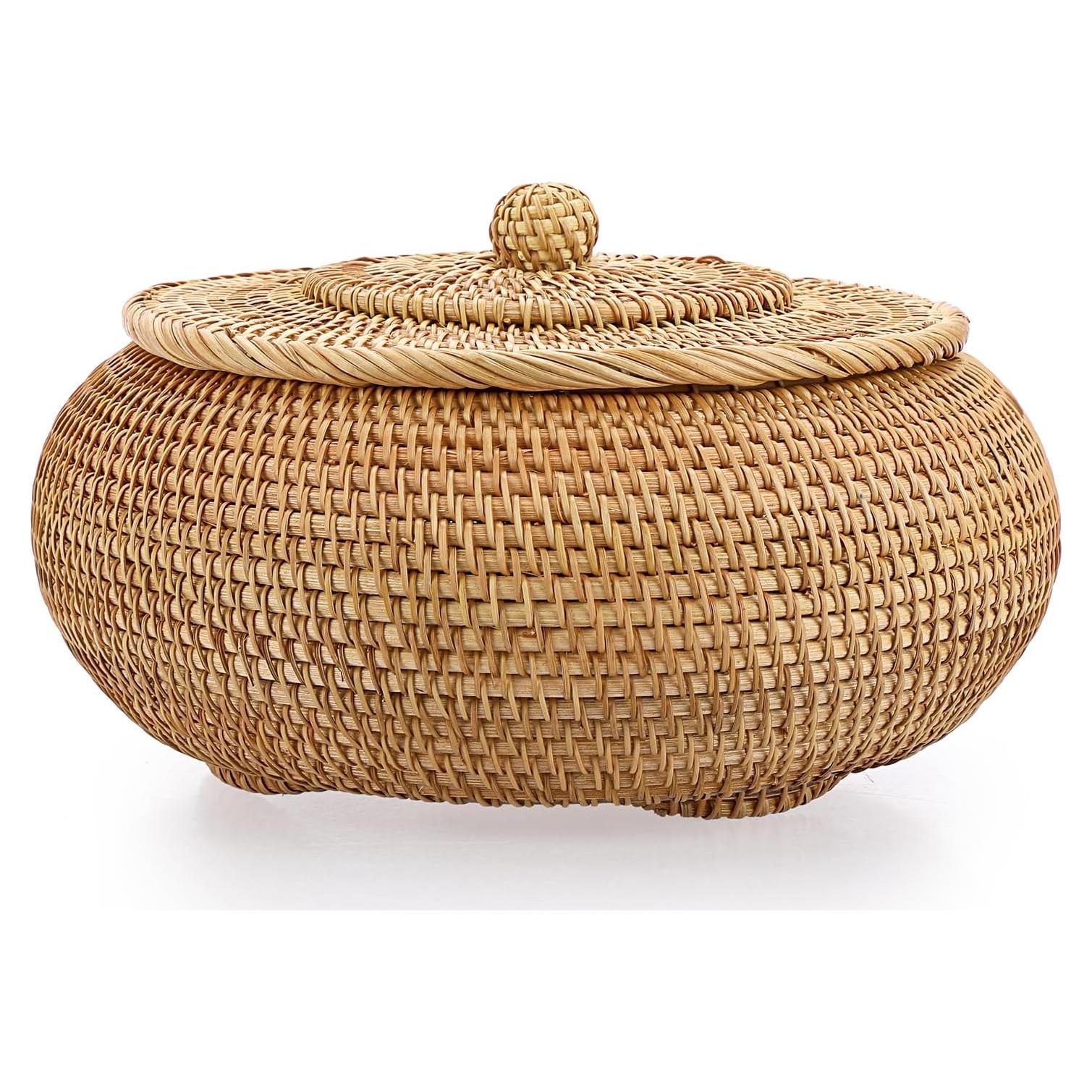 Cesta de Almacenamiento Redonda Hipiwe de Ratán Natural 22.6 cm