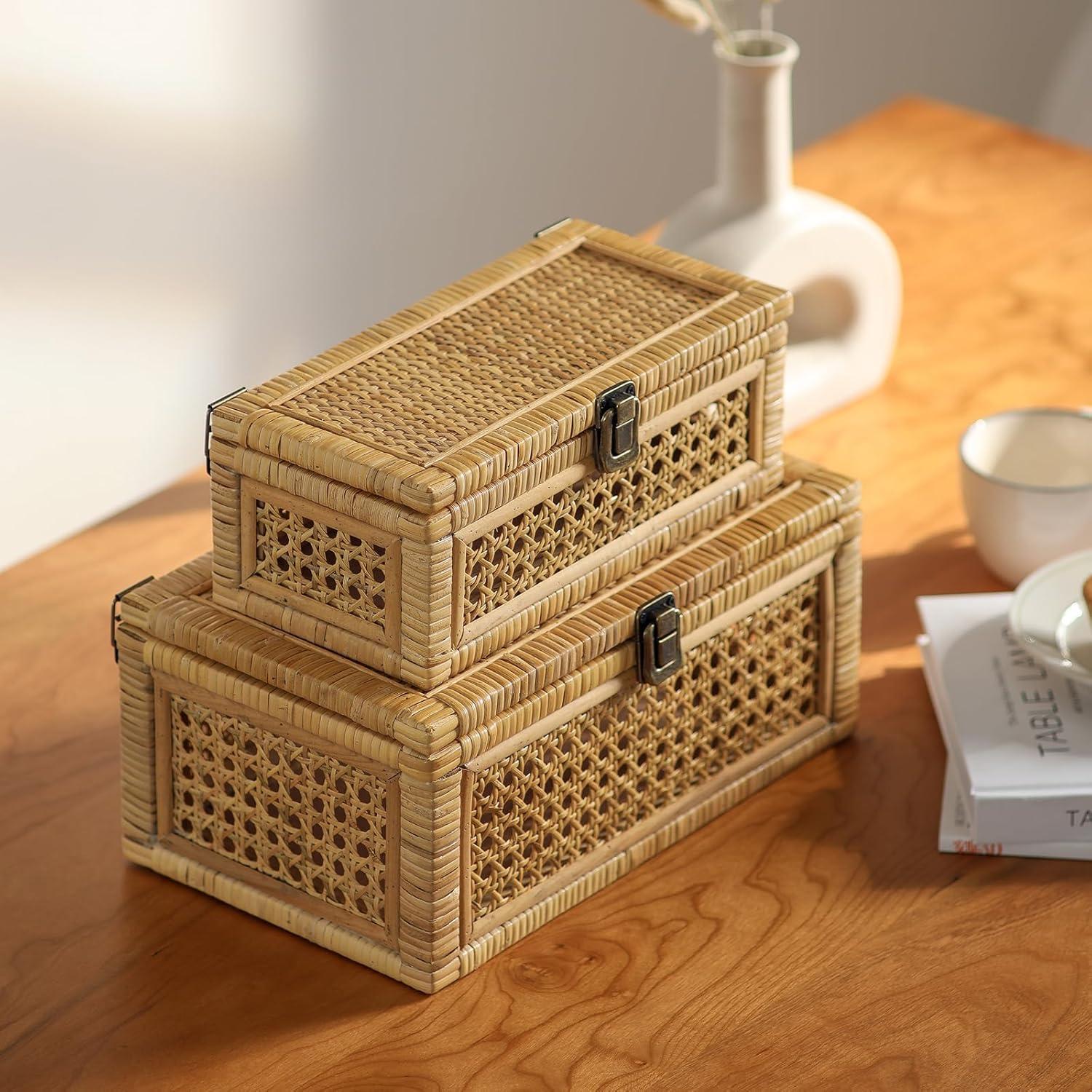 Juego de 2 Cajas Decorativas de Ratán HuiDao Rectangulares