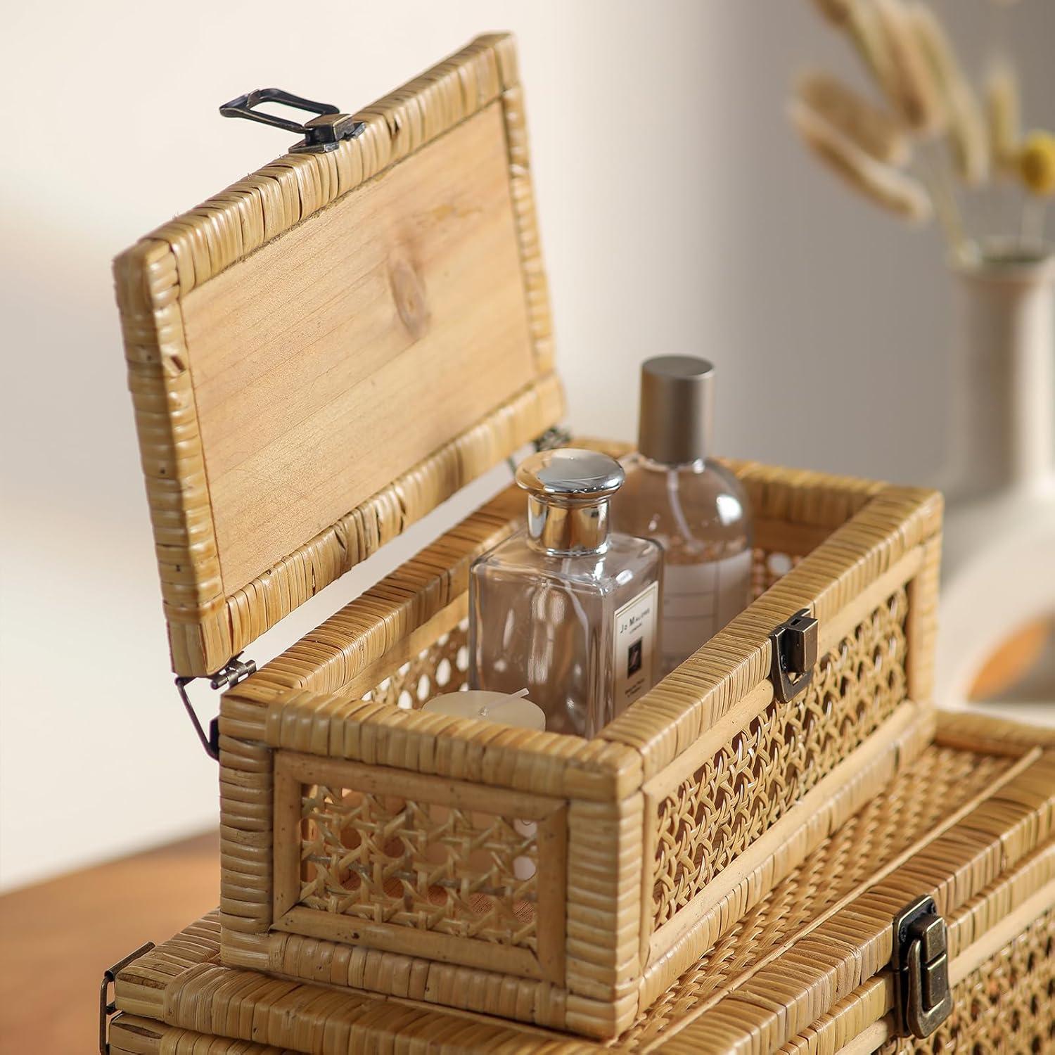 Juego de 2 Cajas Decorativas de Ratán HuiDao Rectangulares
