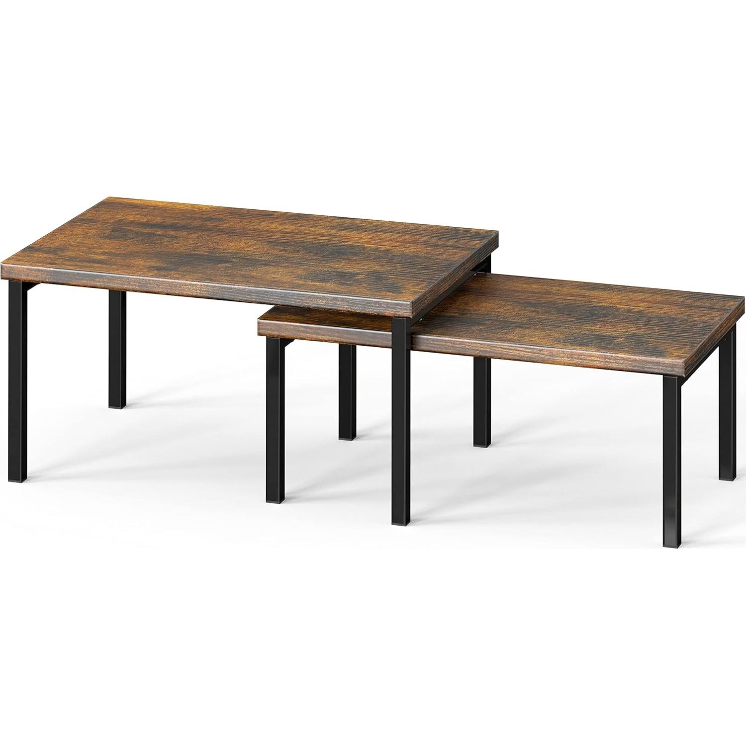 Simple Houseware Wooden Top Expandable Stackable Kitchen Cabinet and Counter Shelf Organizer, Rustic Brown