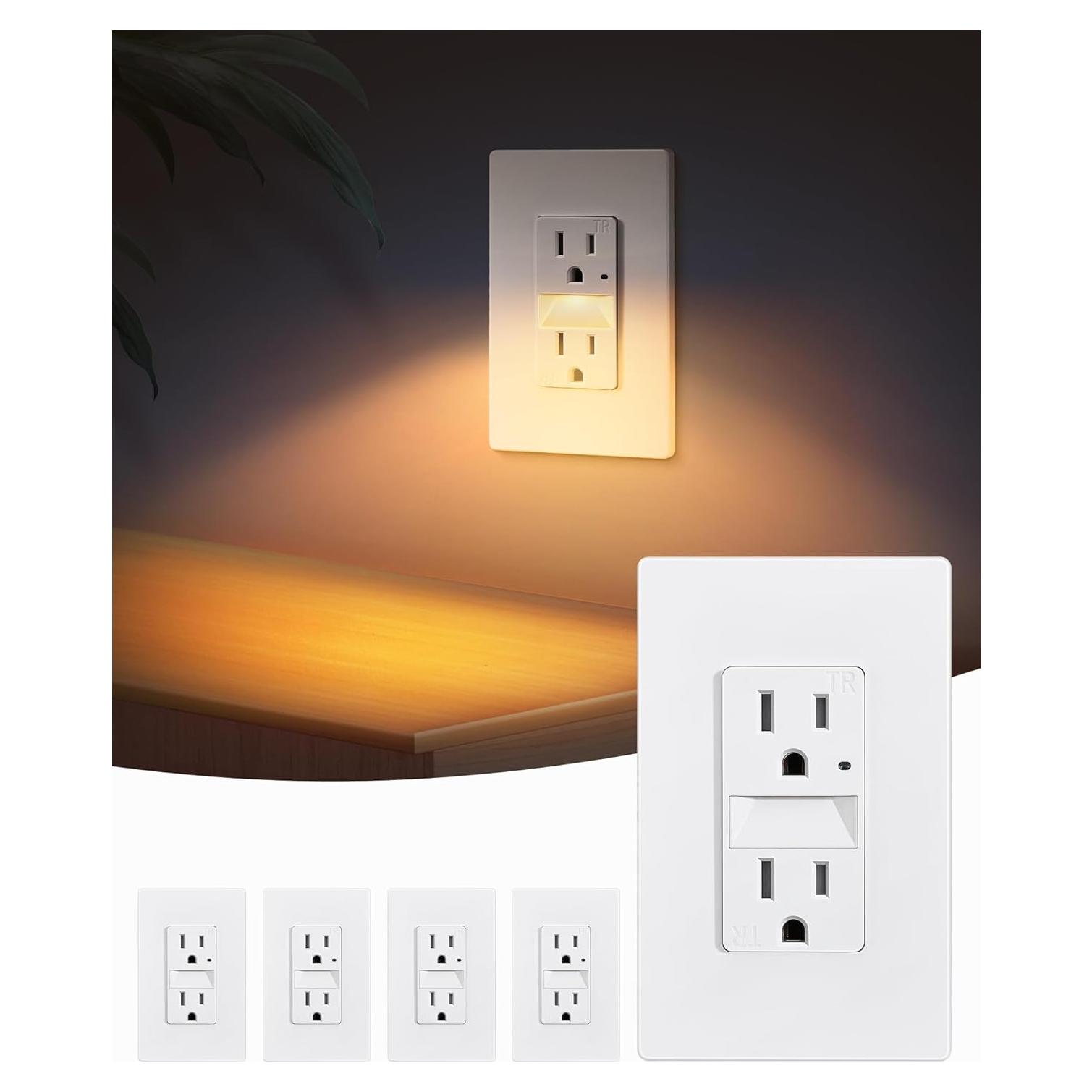 Enchufe SURAIELEC 15A con Luz Nocturna LED 3000K - Paquete de 5