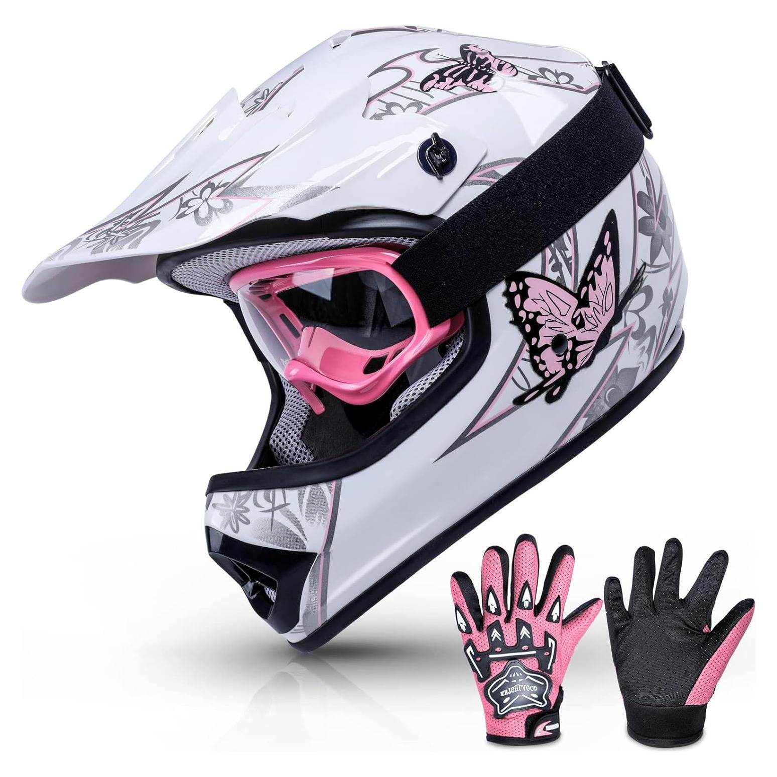 Casco TCMT OffRoad Niños Juvenil Pequeño Mariposa Rosa
