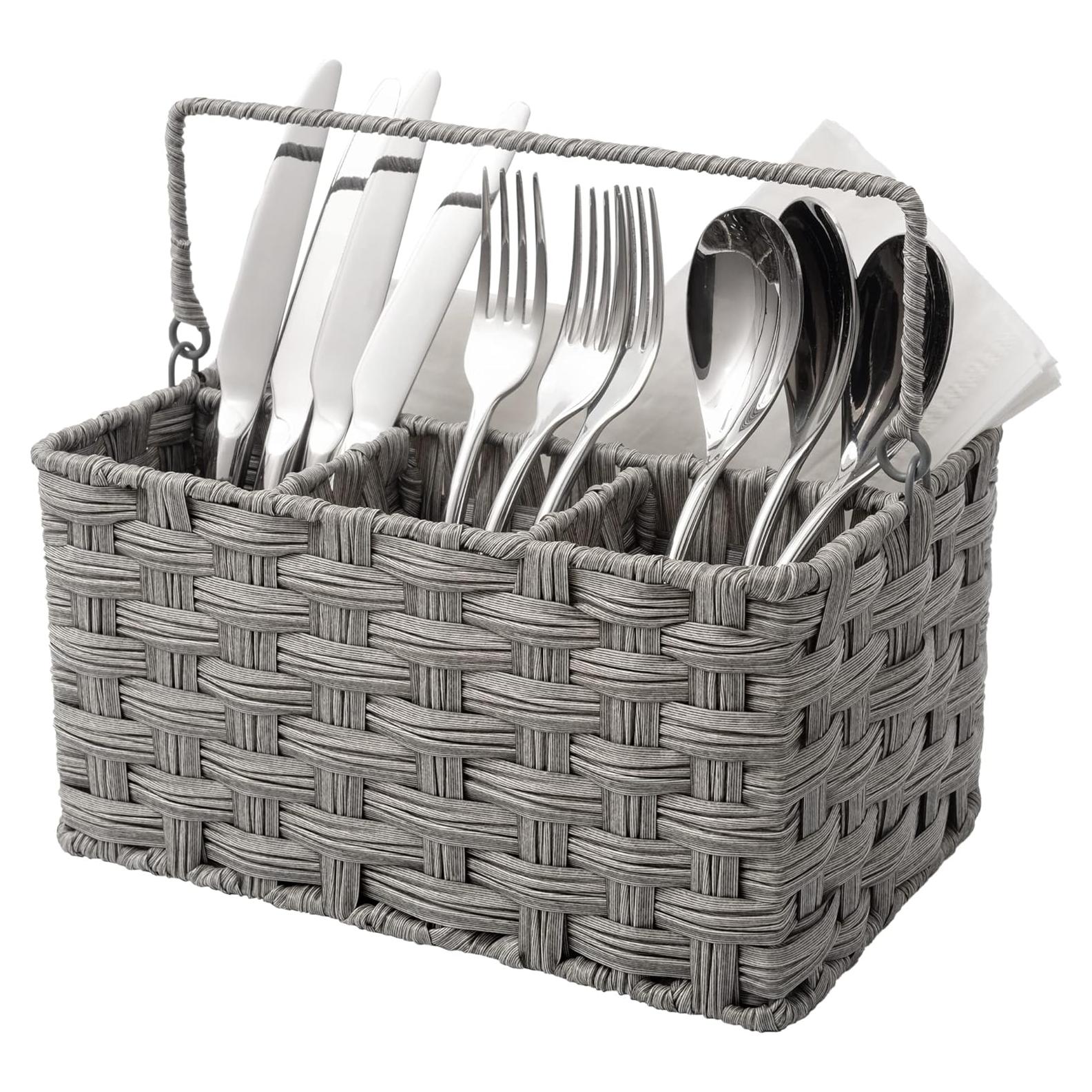 Caddy de Utensilios GRANNY SAYS - Canasta de Mimbre 4 Compartimentos