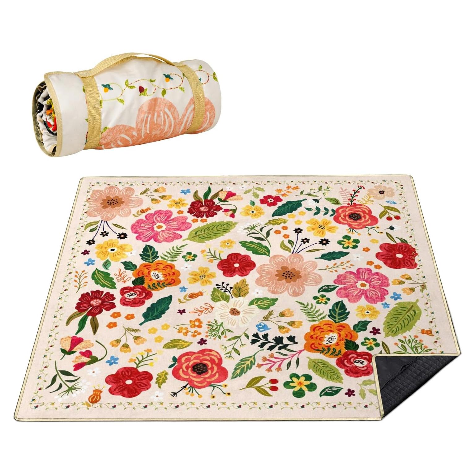 Mantel de Picnic Impermeable QDJGSDDGM 2.03m x 2.03m Floral
