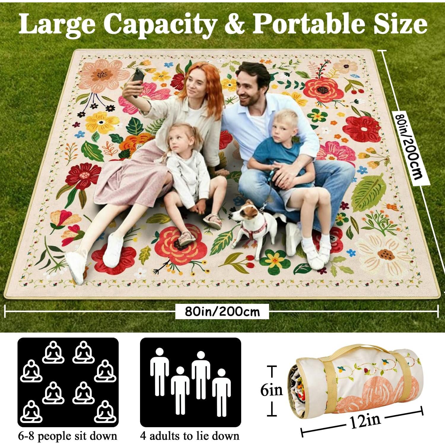Mantel de Picnic Impermeable QDJGSDDGM 2.03m x 2.03m Floral
