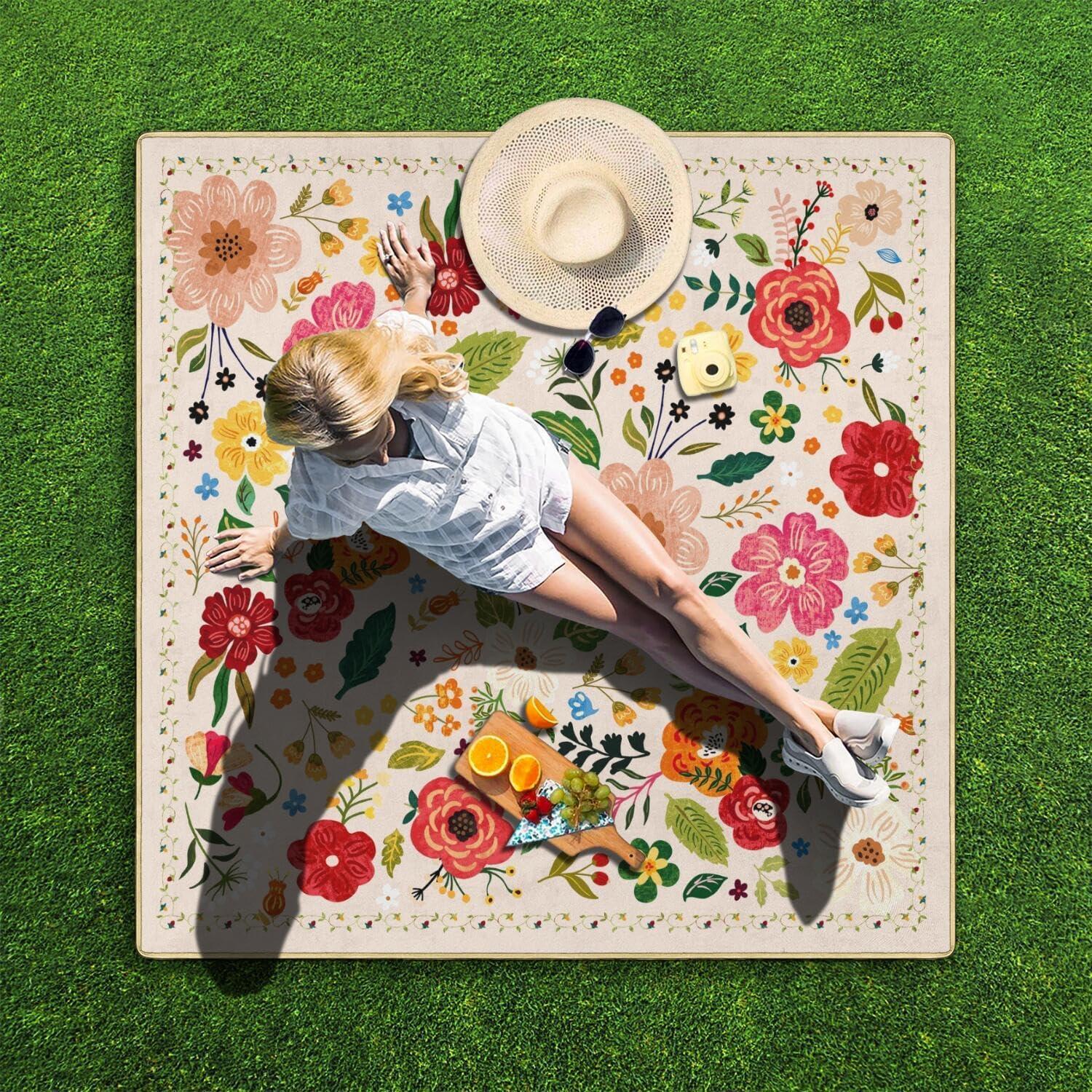 Mantel de Picnic Impermeable QDJGSDDGM 2.03m x 2.03m Floral