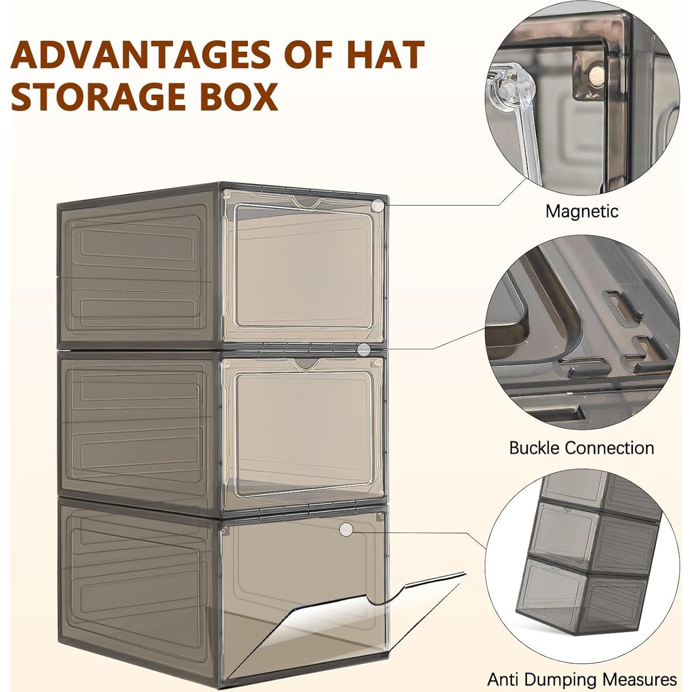 Caja Organizadora de Sombreros EZJOB, Paquete de 8, Plástico Transparente
