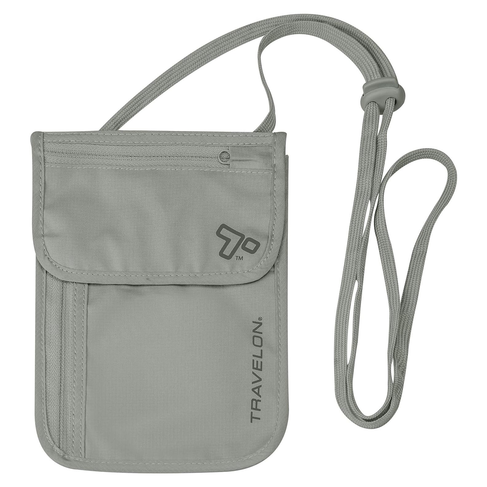 Billetera de viaje Travelon con bloqueo RFID para cuello gris
