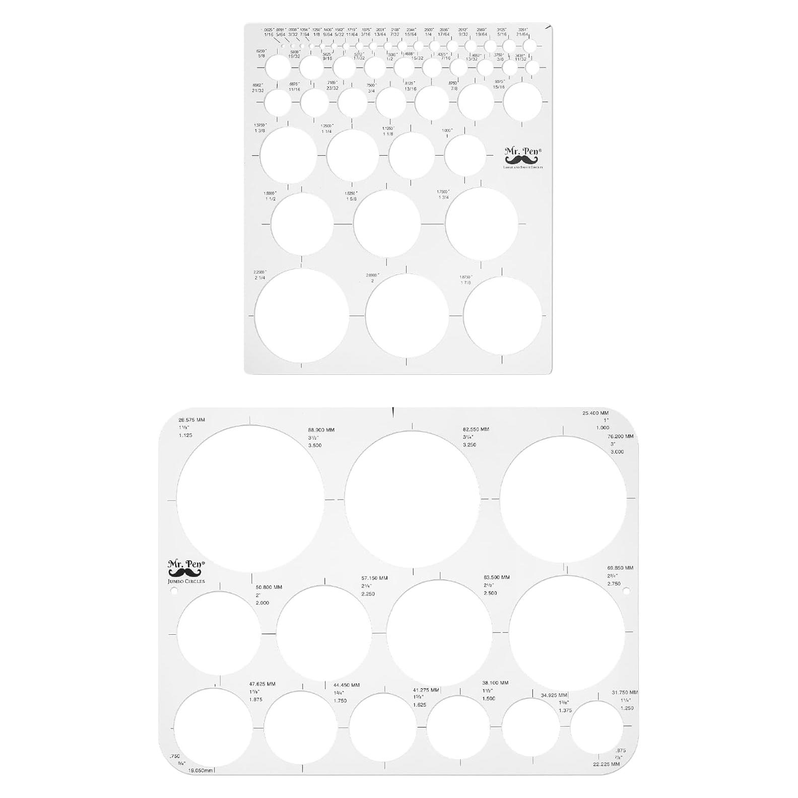 Plantillas de Círculo Mr. Pen - 2 Piezas, Plástico Transparente