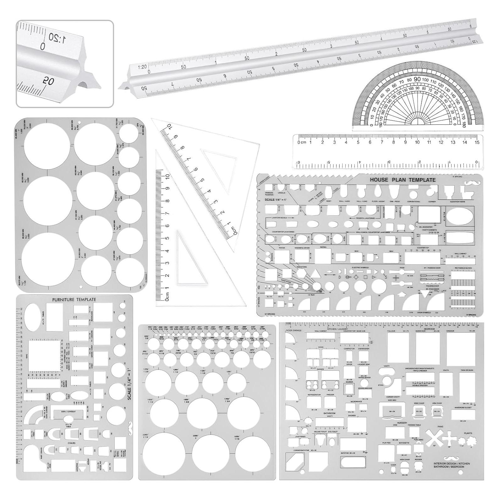 Zonon Kit de Plantillas de Dibujo y Reglas Geométricas 30.48 cm