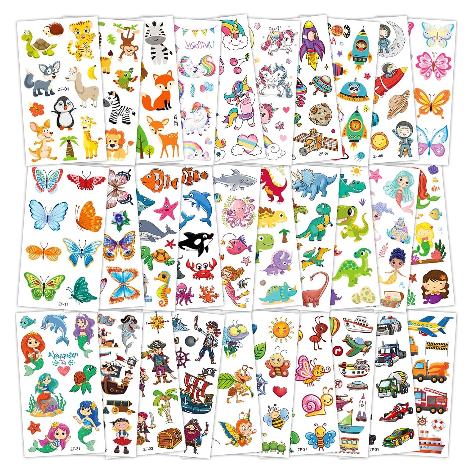 Set de 300+ Tatuajes Temporales para Niños Habett - Animales, Espacio, Dinosaurios