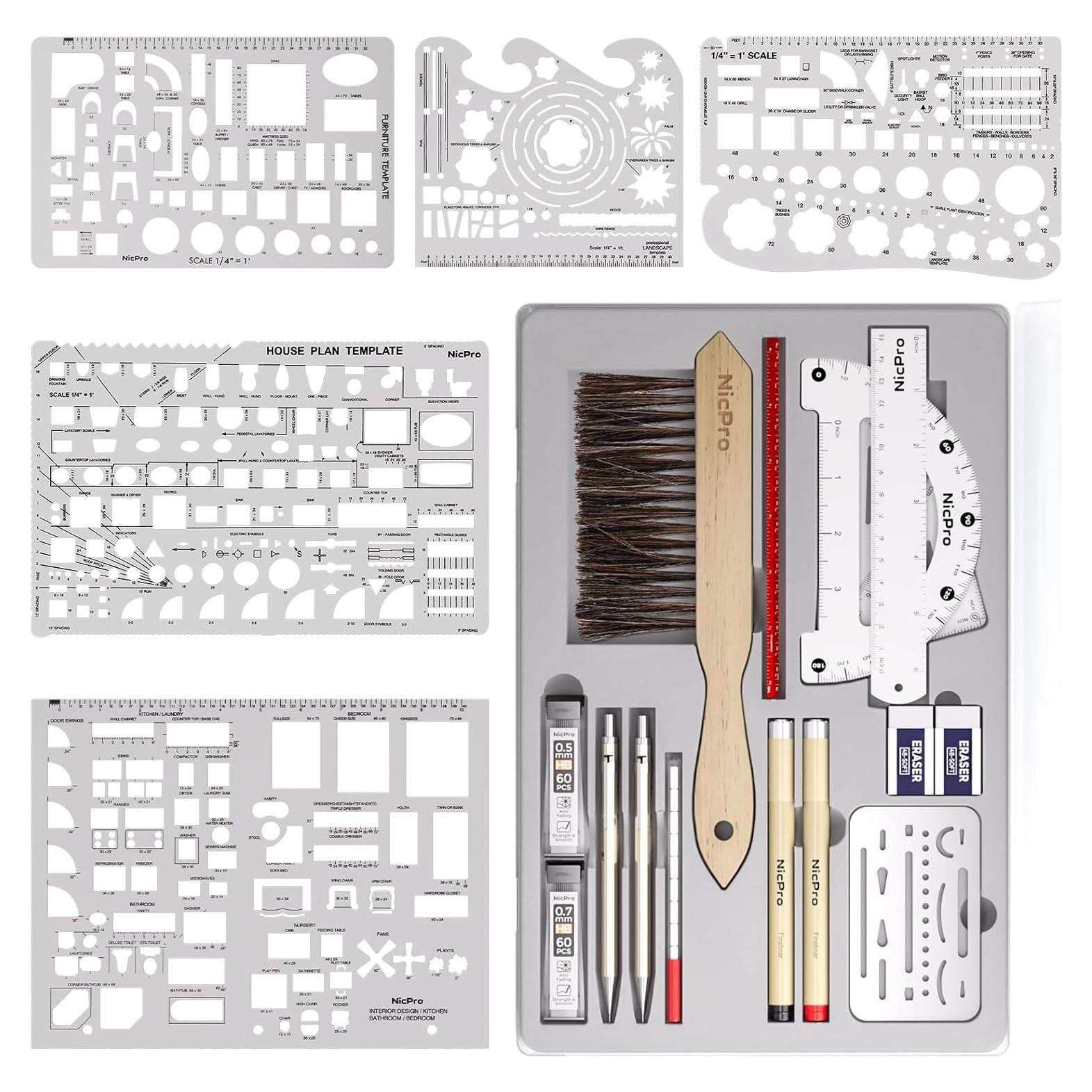 Juego de Dibujo Profesional Nicpro 21 Piezas con Estuche