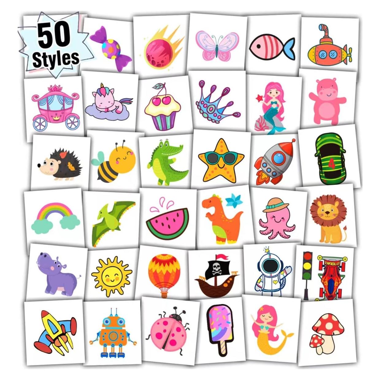 Tatuajes Temporales Partywind para Niños - 50 Diseños Únicos