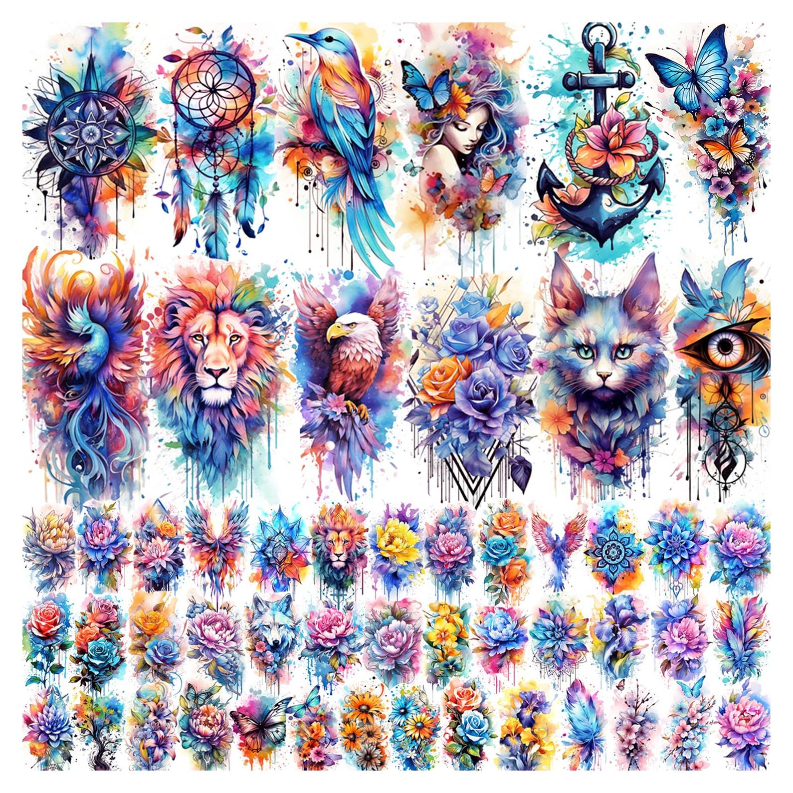 52 Tatuajes Temporales Acuarelados Glaryyears - Set de Mandalas y Mariposas