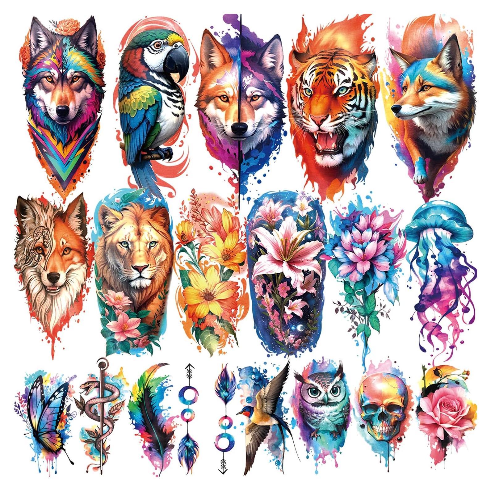 77 Hojas Tatuajes Temporales BASIFA Acuarela Impermeables