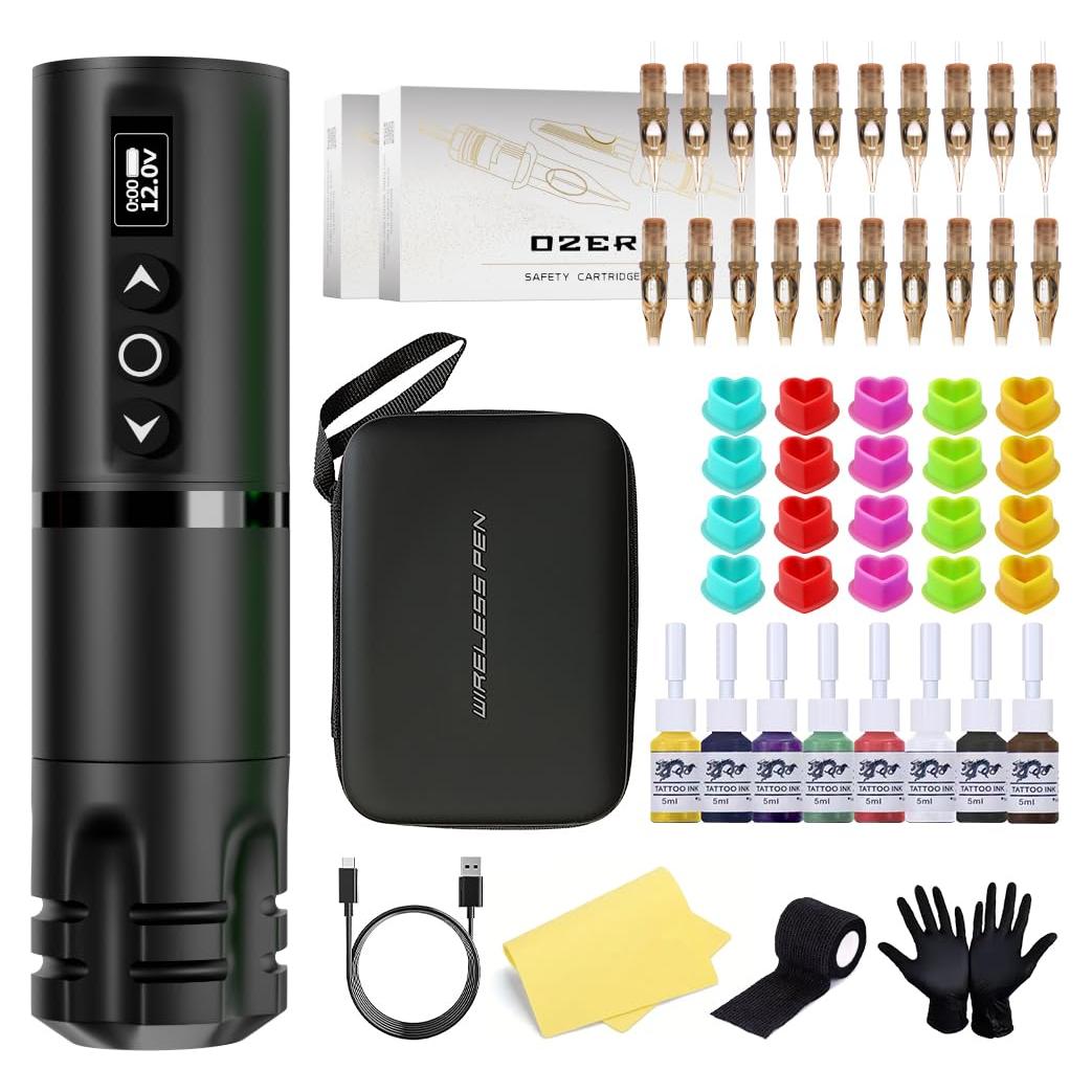 Kit de pluma de tatuaje OZER inalámbrico 53 piezas con agujas