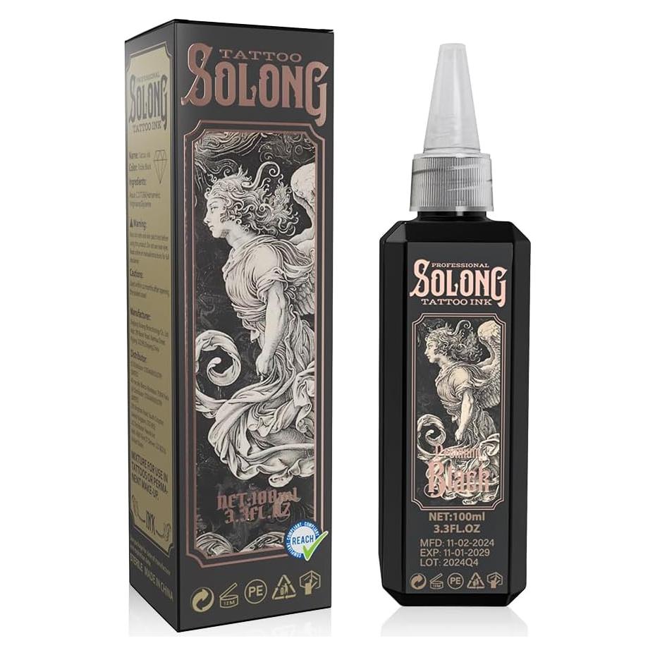 Tinta para Tatuajes Solong 100ml Negra Profesional