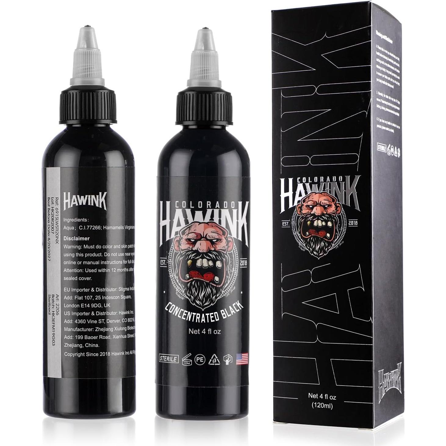 Tinta de Tatuaje Negra HAWINK 120ml Pigmento Profesional