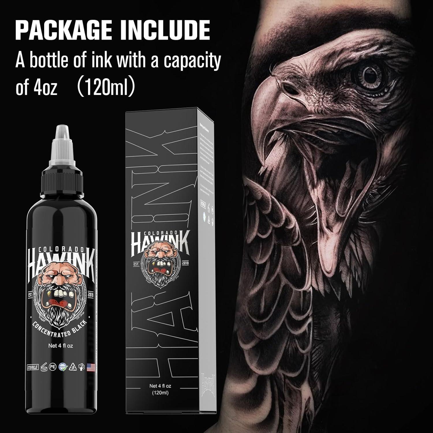 Tinta de Tatuaje Negra HAWINK 120ml Pigmento Profesional