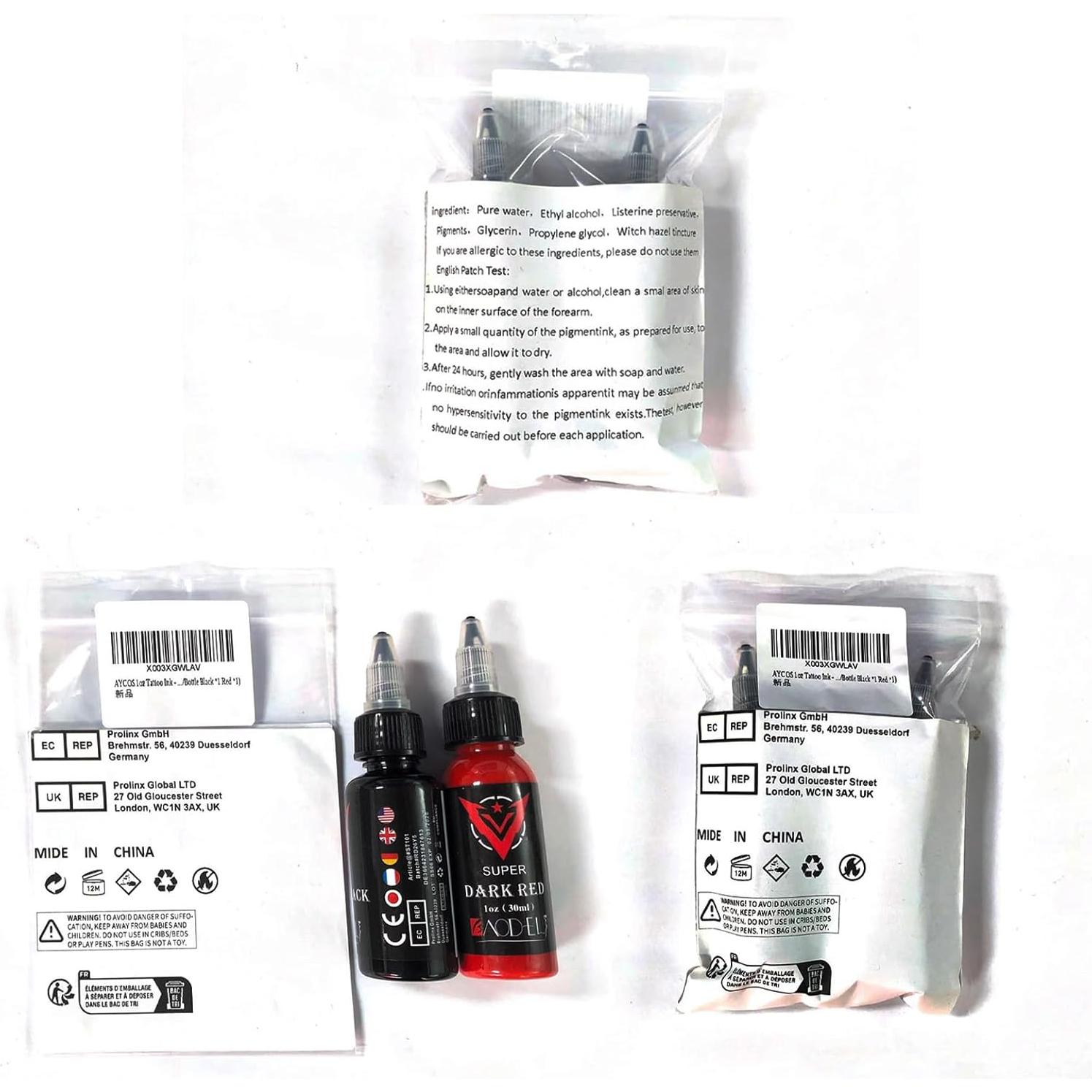 Set de Tinta para Tatuajes AYCOS - 2 Botellas 30ml Negro y Rojo