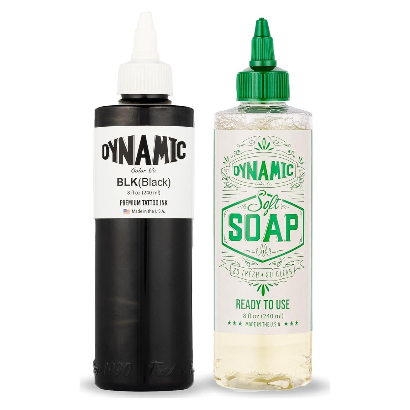 Tinta de Tatuaje Negra y Jabón Verde Suave Dynamic 236ml