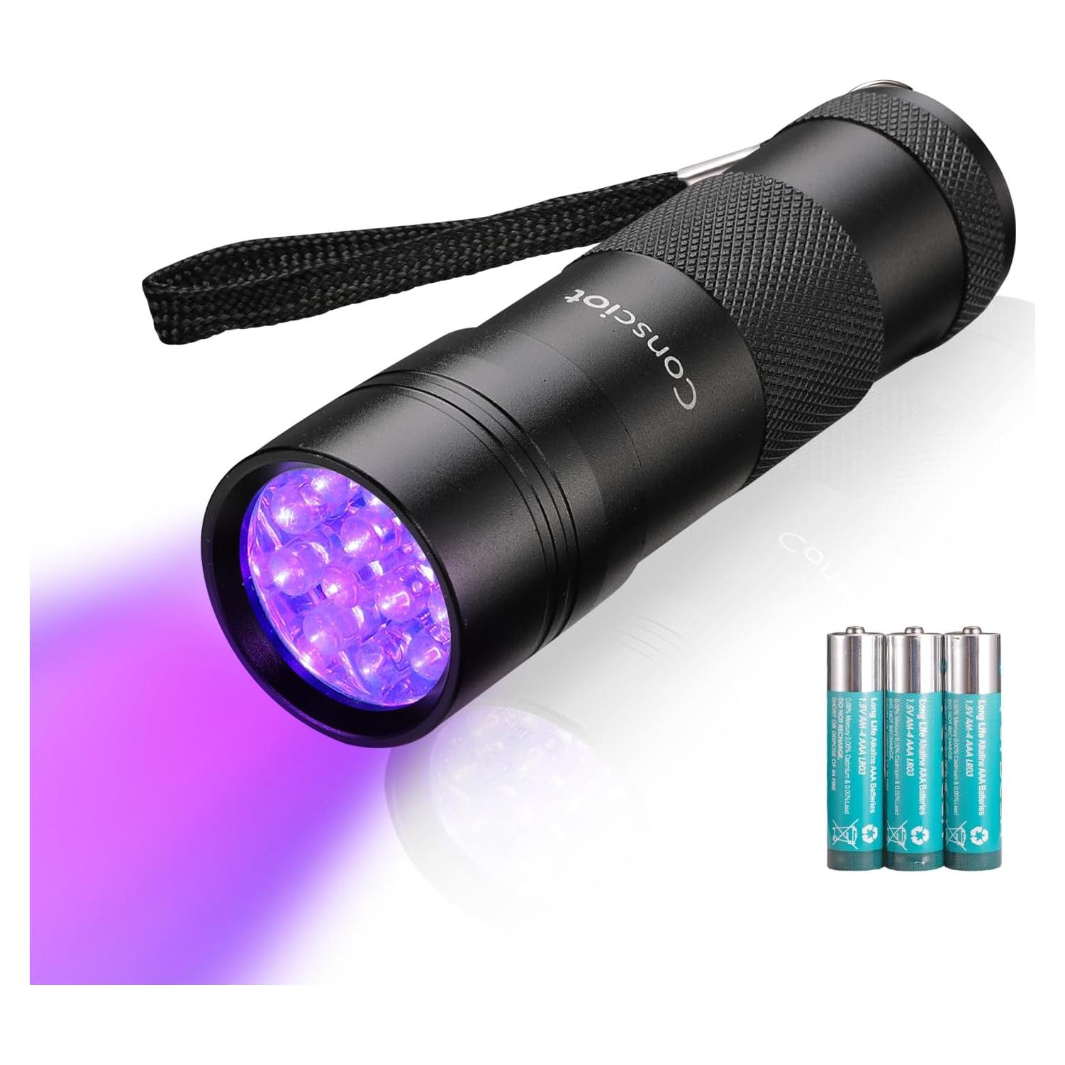 Linterna UV Consciot 12 LED 395nm Detector de Orina Mascotas